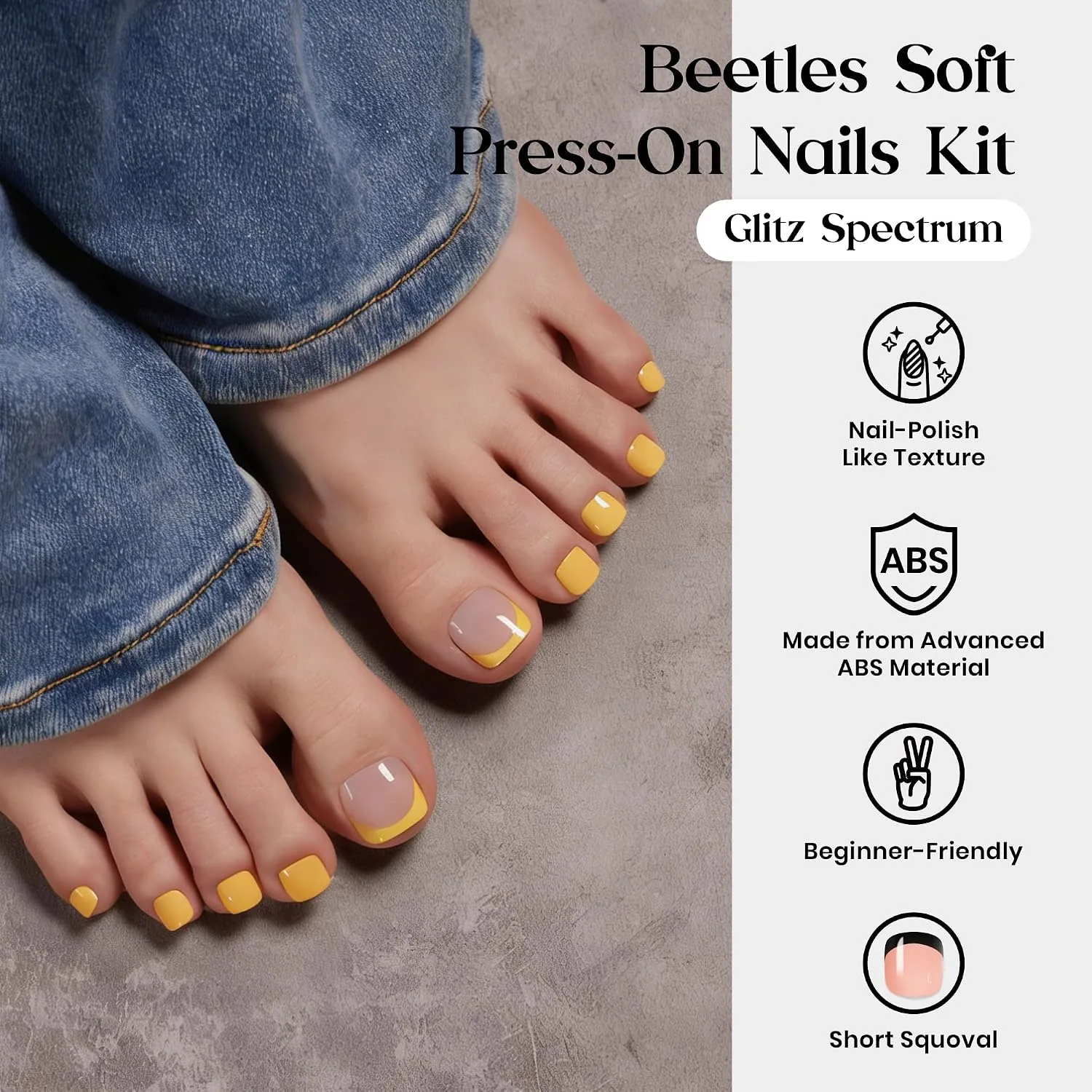 Beetles Press On ToeNails Kit - Glitz Spectrum | 360Pcs 12 Colors Short Square Press On Nails | 15 Sizes French Glossy Glitter with Nail Glue & Nail Tabs Stickers, Fake Nails Kit Art for Women