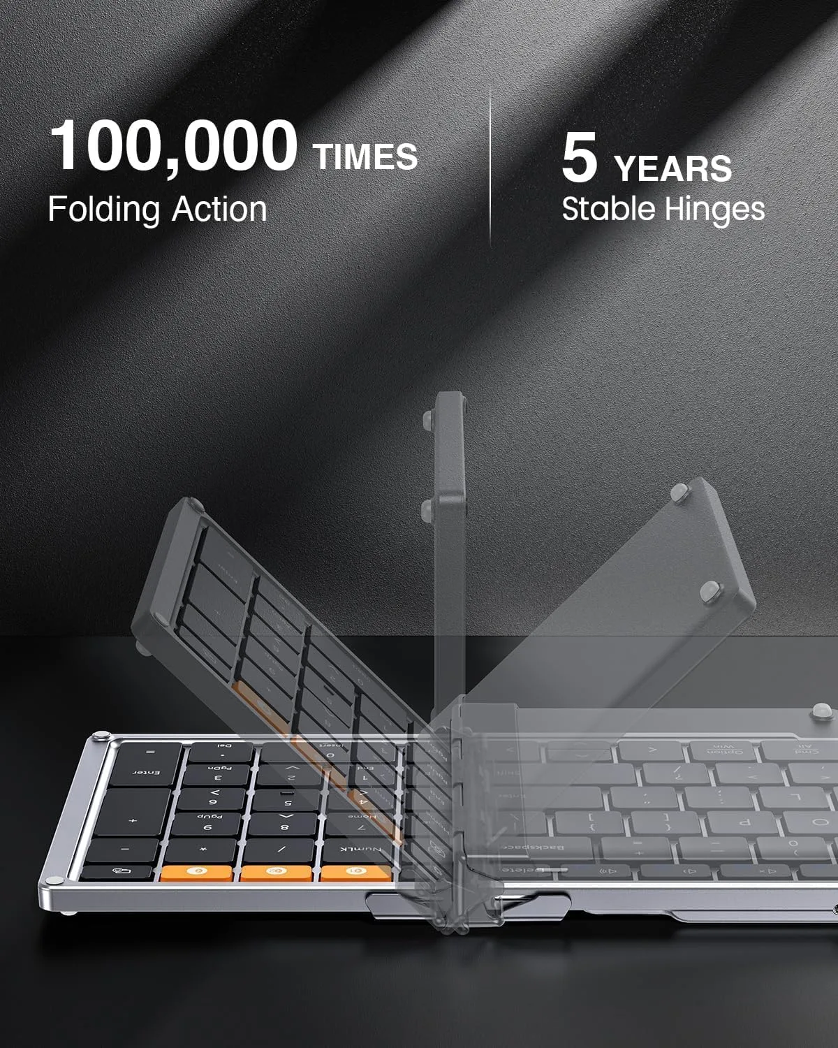 ProtoArc XK01 Full-Size Foldable Bluetooth Keyboard for Travel, Silver
