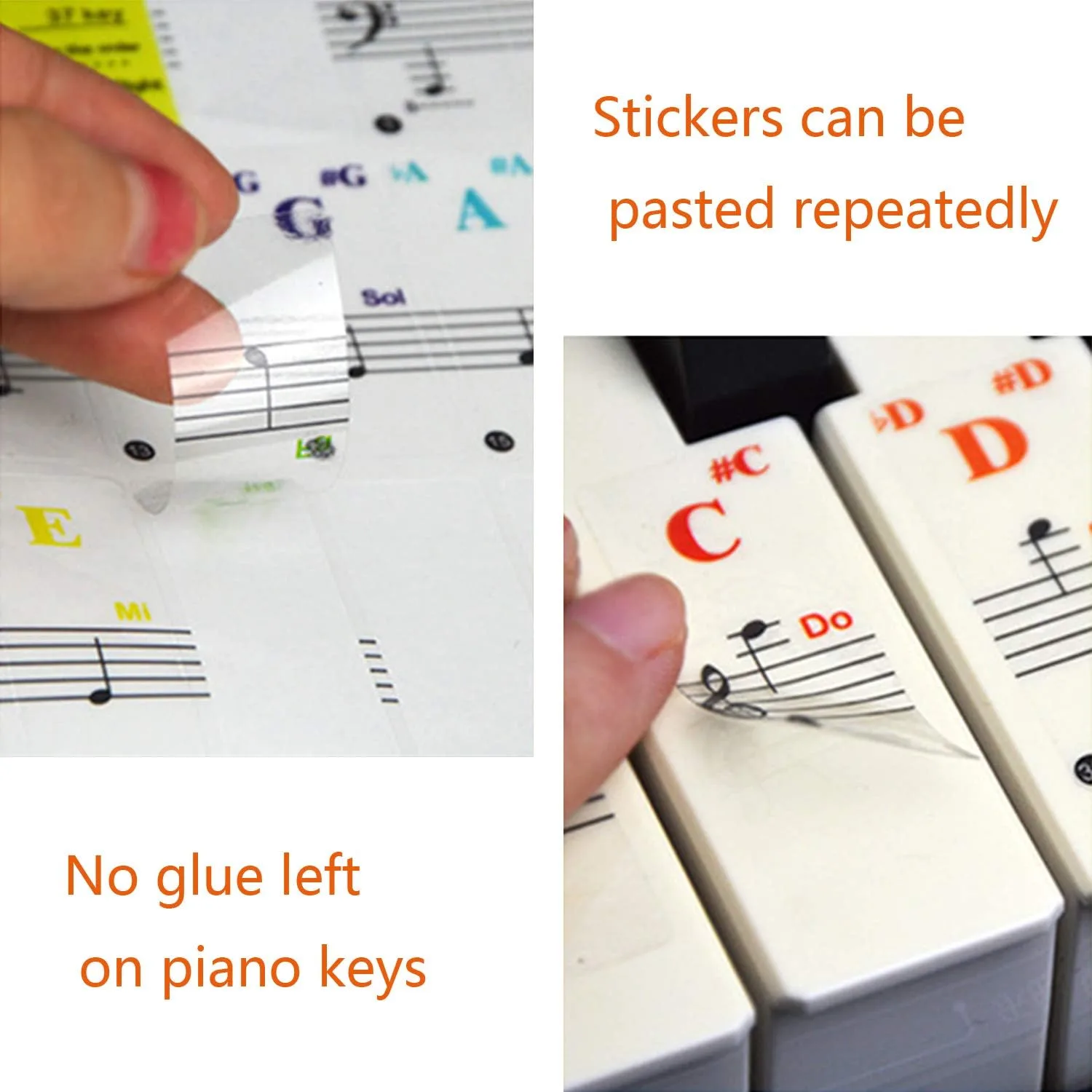 Piano Keyboard Stickers for 88/61/54/49/37 Key, Bold Large Letter Piano Stickers for Learning, Removable Piano Keyboard Letters, Notes Label for Beginners and Kids, Multicolor
