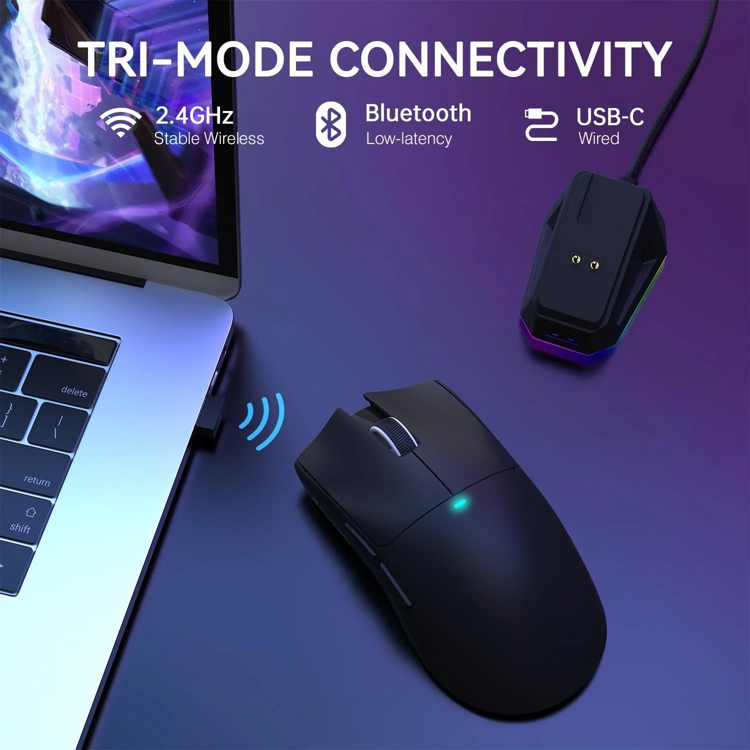 ATTACK SHARK X11 Wireless Gaming Mouse, PAW3311 Sensor, Lightweight, RGB Charging Dock, 22,000 DPI, Tri-Mode Connectivity, 5 Programmable Buttons - Black