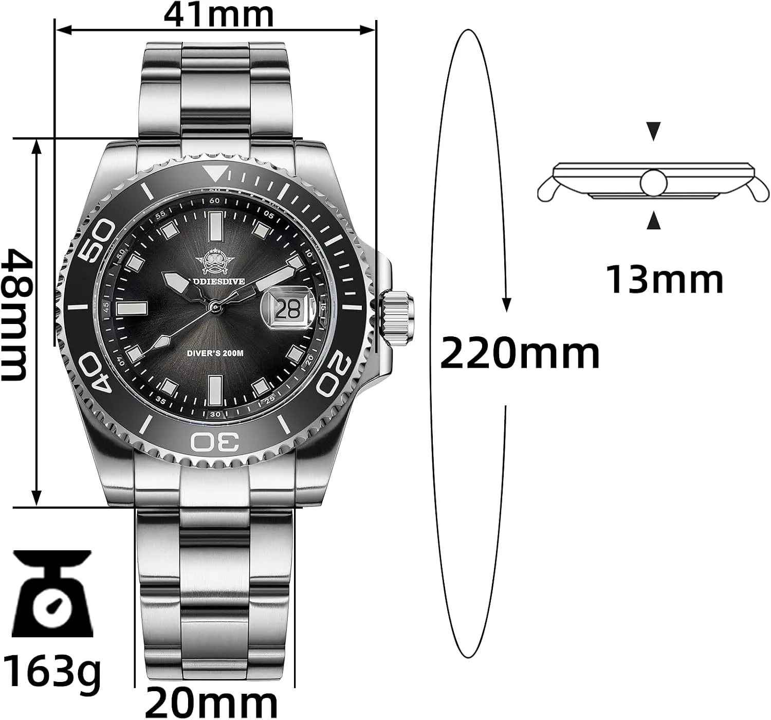 ADDIESDIVE 41 MM Mens Dive Watch Quartz Movement Watches for Men Easy to Read Dial 200 M Waterproof BGW9 Luminous Analog Orange/Red/Green/Black Gradient Dial