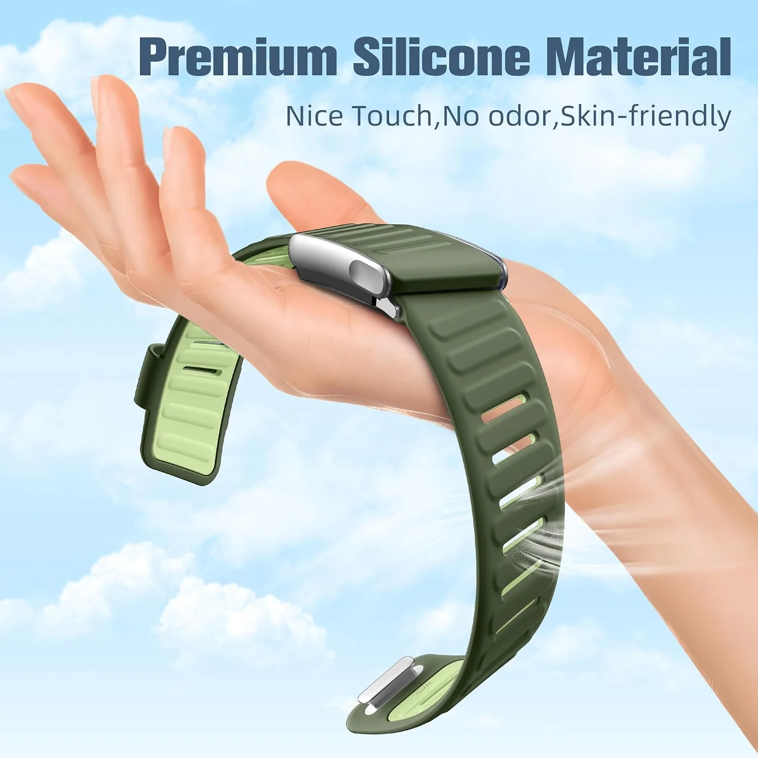 Getino Sport Band Compatible with Whoop 5.0 Bands One, Peak and Life/MG, Breathable Waterproof Silicone Adjustable Replacement Accessories Strap for Whoop Band 5.0 Fitness Activity Tracker, Green