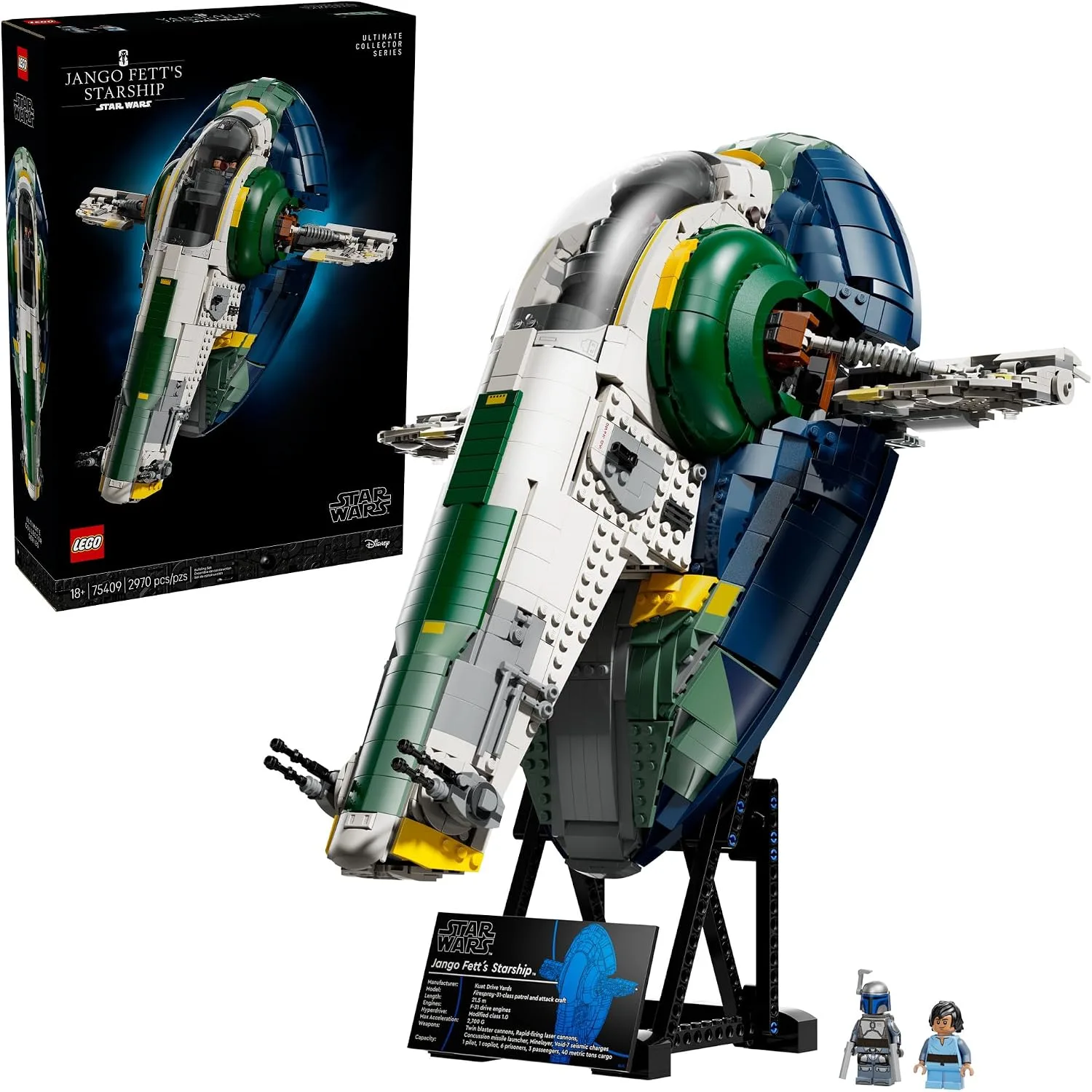 LEGO Star Wars Jango Fett’s Firespray-Class Starship Building Set for Adults - Attack of the Clones Collectible Model Kit and Room Decor - DIY Gift Idea for Men, Women, & Any Fans, Ages 18+ - 75409