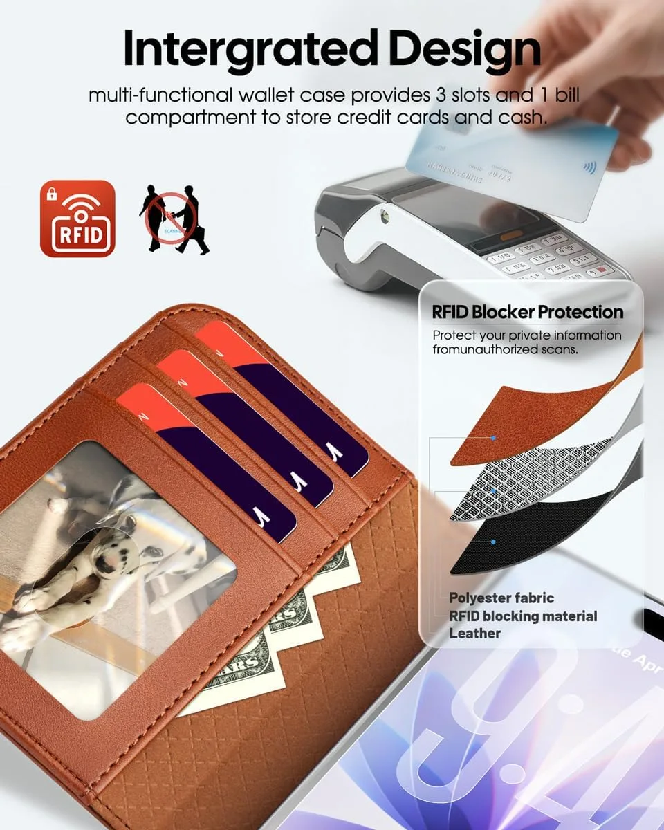 OCASE for iPhone Duo Wallet Case with Card Holder, Brown
