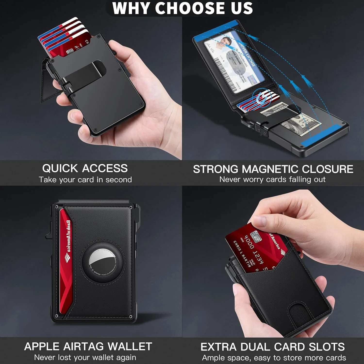Airtag Wallet for Men Smart Wallet for Air Tag RFID Blocking Minimalist
