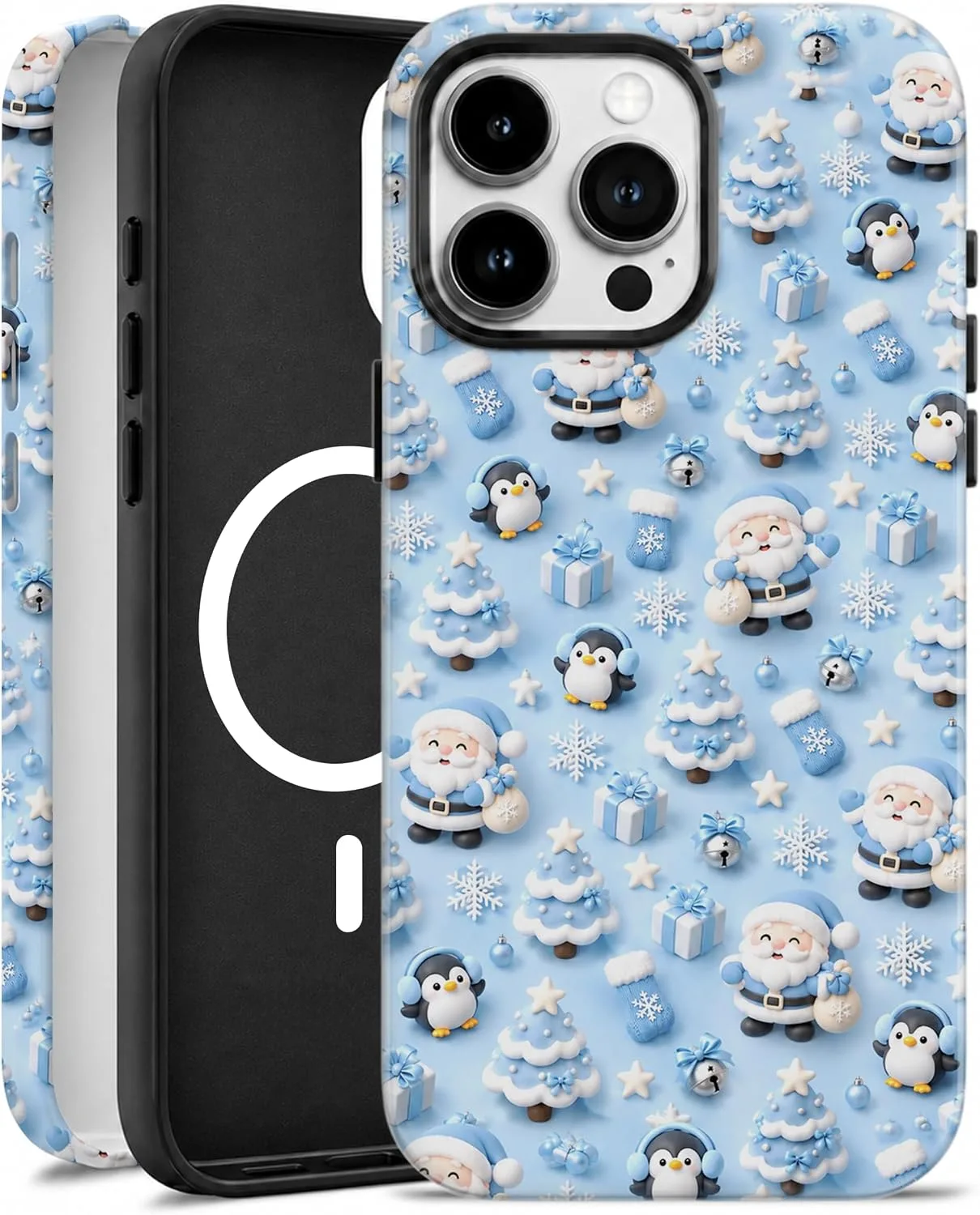 Magnetic for iPhone 15 Pro Baby Blue Phone Case, Cute Christmas