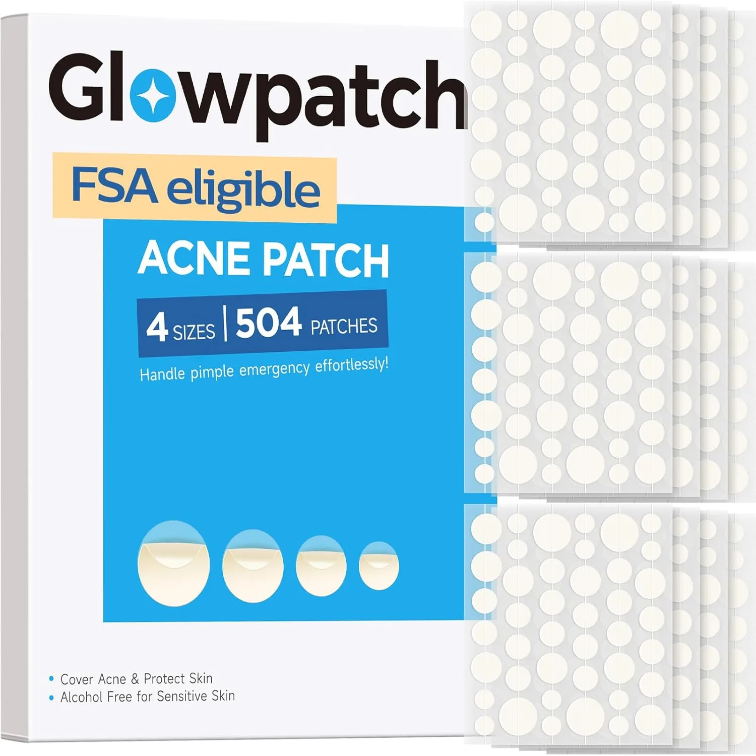 Parche Hidrocoloide para Espinillas Glowpatch 504 unidades 4 tamaños