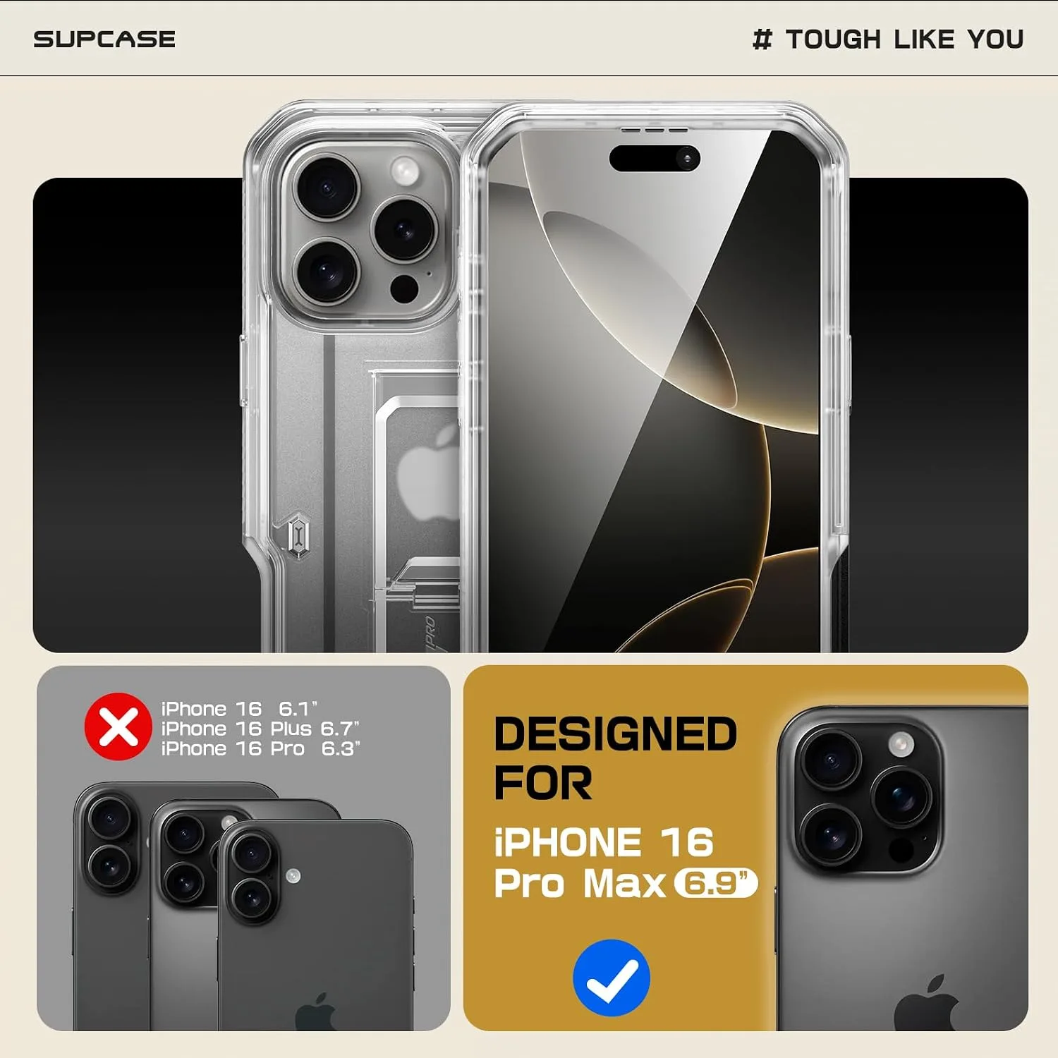 SUPCASE for iPhone 16 Pro Max Case with Screen Protector & Stand, Clear