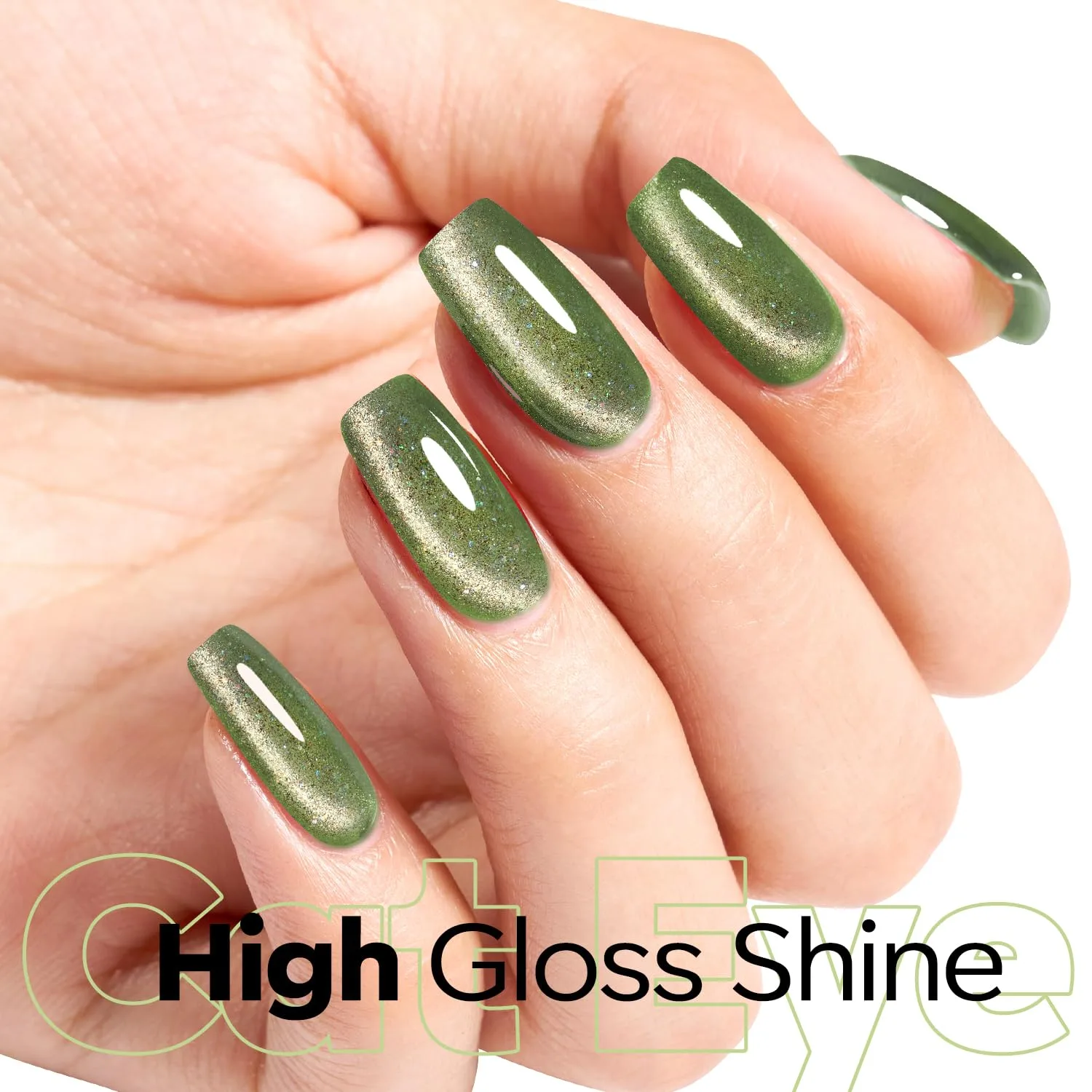 modelones Cat Eye Gel Nail Polish Glitter Green Polish
