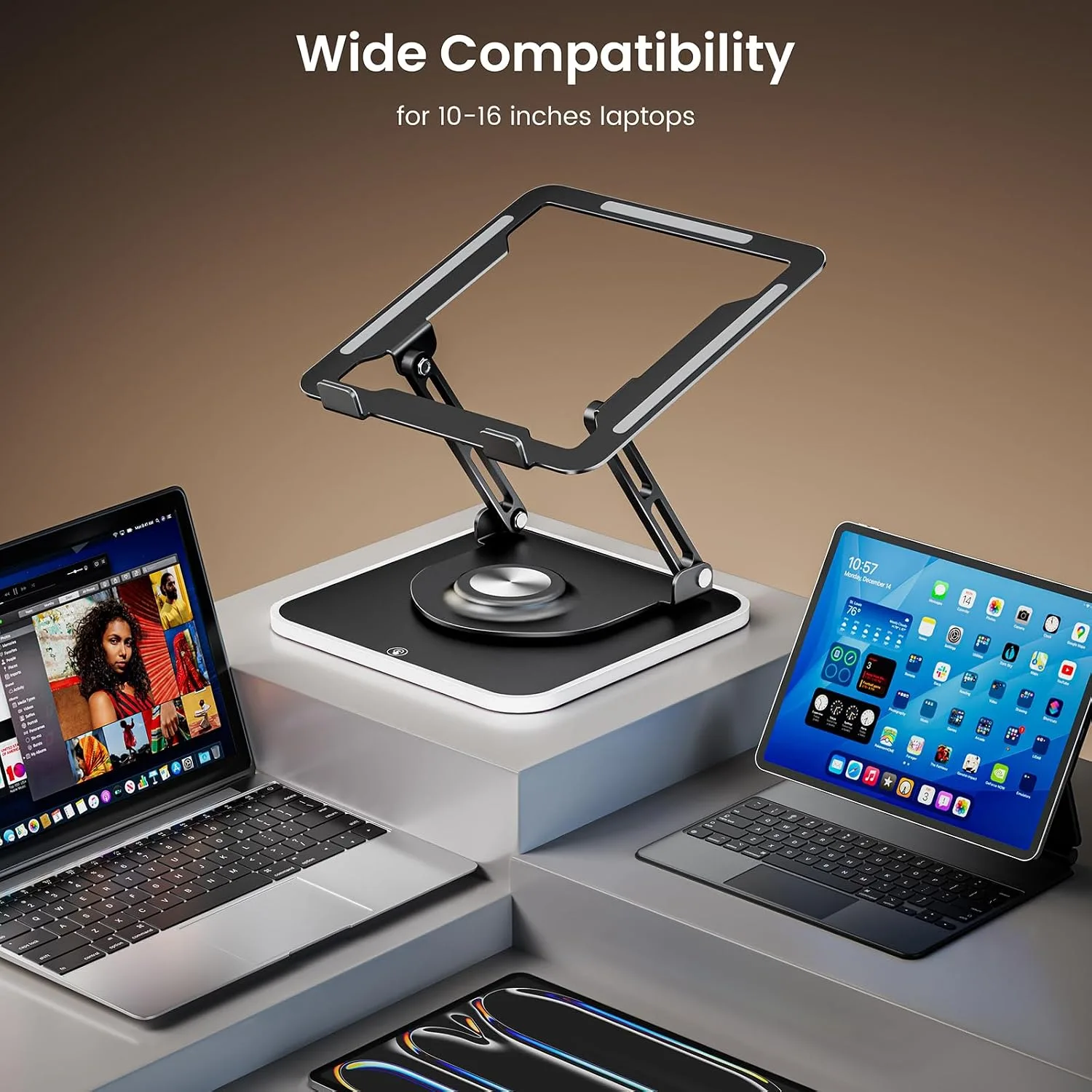 JOYEKY Laptop Stand for Desk(360°Rotating),Aluminum Laptop Riser for 10-16" Laptops (Black-RGB)