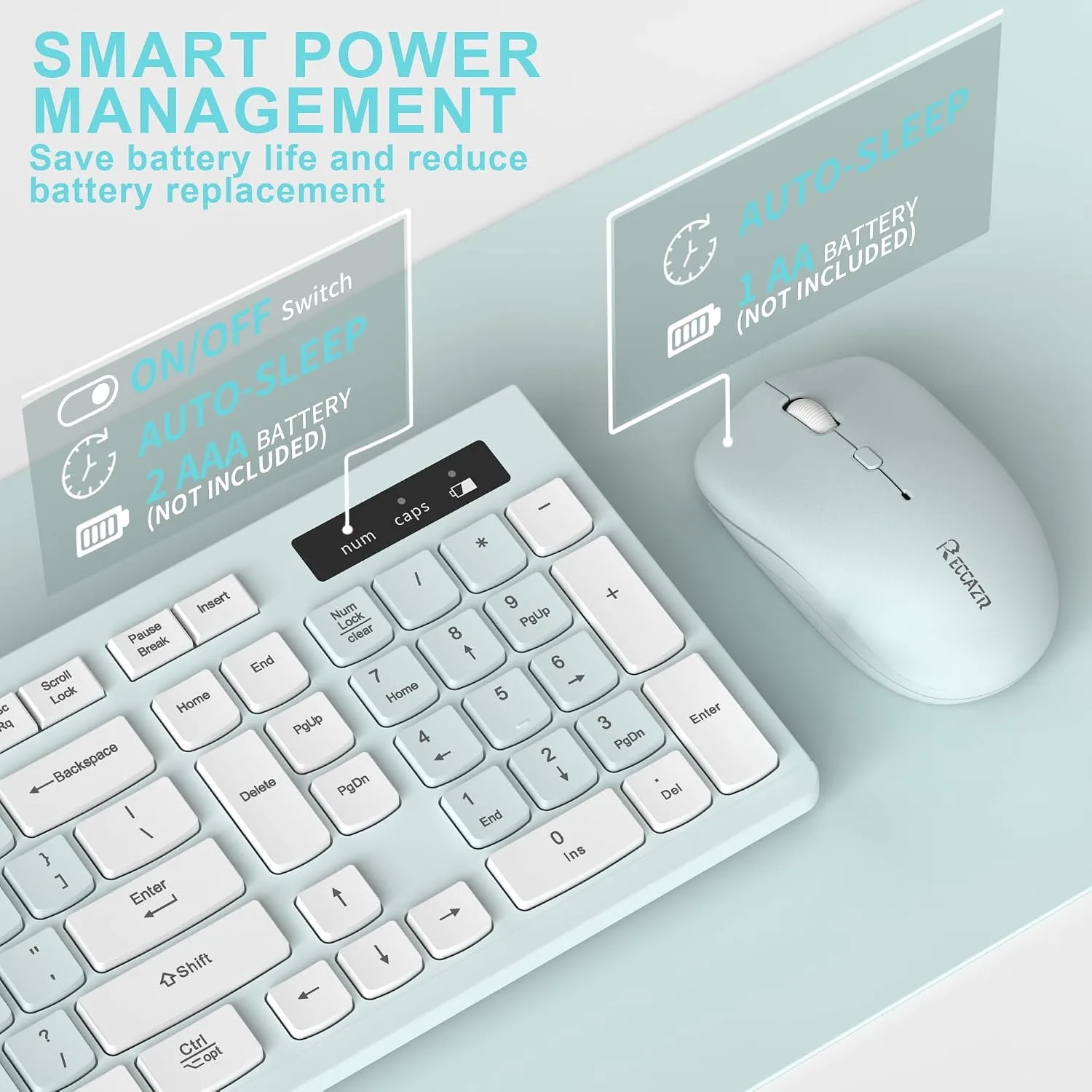 Wireless Keyboard and Mouse Combo Silent for Office and Home(Mint Green)