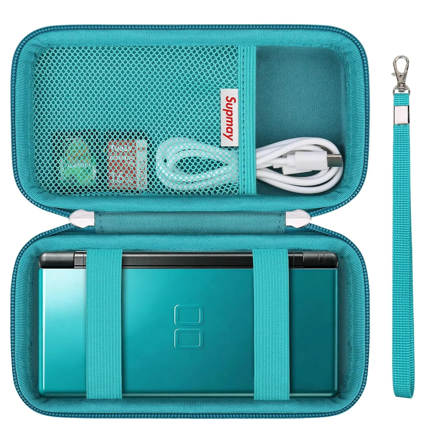 Supmay Hard Carrying Case Compatible with Nintendo DS Lite NDSL, Gameboy Advance Games Storage Holder Travel Bag with Mesh Pocket for USB Charging Cable, Stylus, Earphones, Game Cartridge, Green