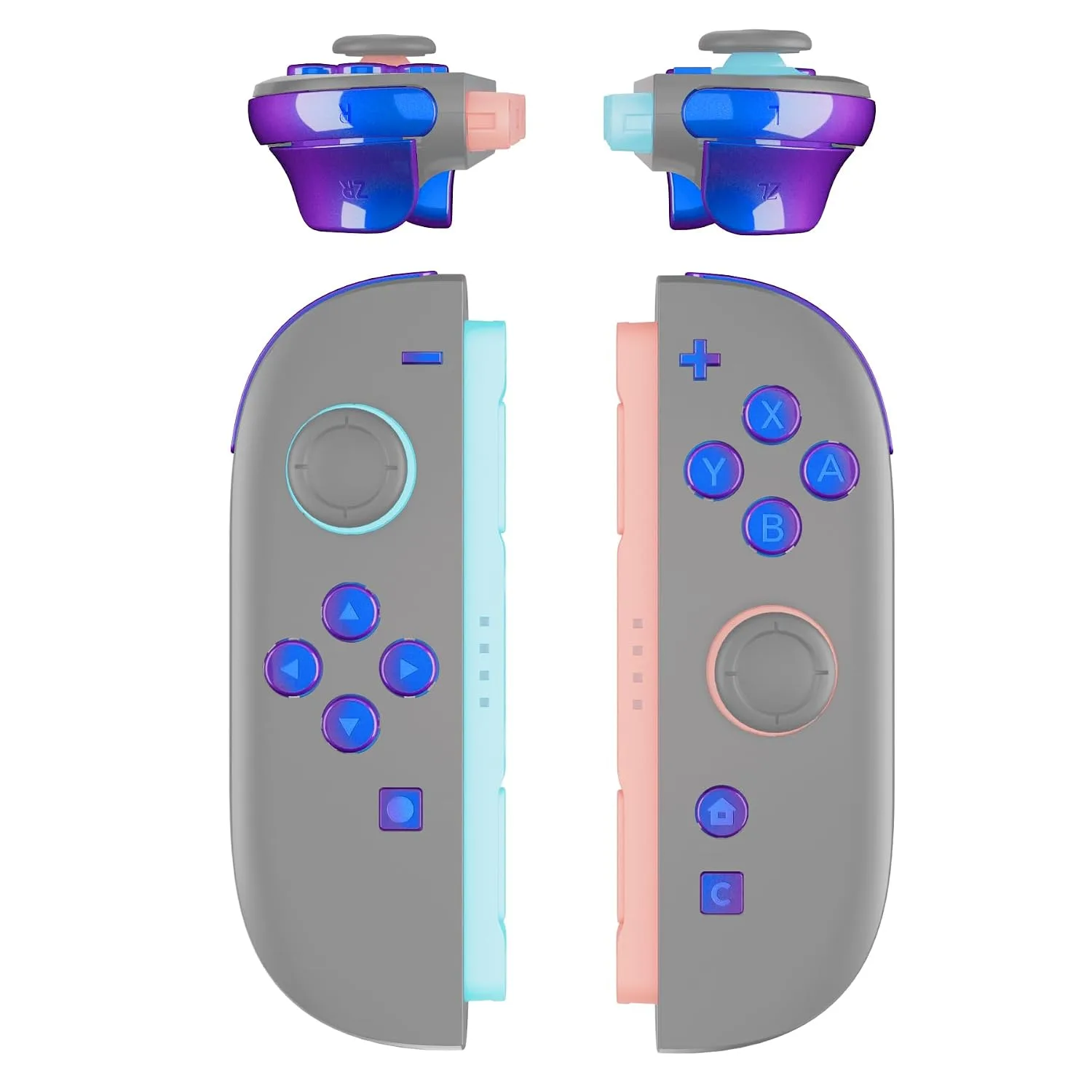 eXtremeRate DIY Replacement Full Set Buttons for Joycon 2, Custom ABXY Direction Keys Dpad + - C Home Capture Release L R ZR ZL Trigger Buttons for Nintendo Switch 2 Controller - Chameleon Purple Blue