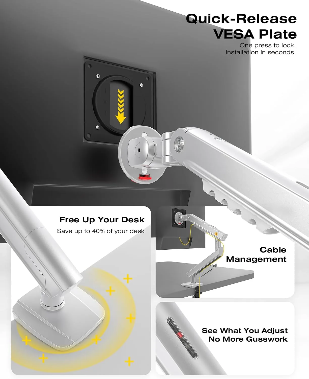 NB SmooVex™ Monitor Arm, Monitor Stand fits up to 32 Inch, Mechanical Spring Monitor Arm, VESA 75/100 mm, Model-A5 (Silver)
