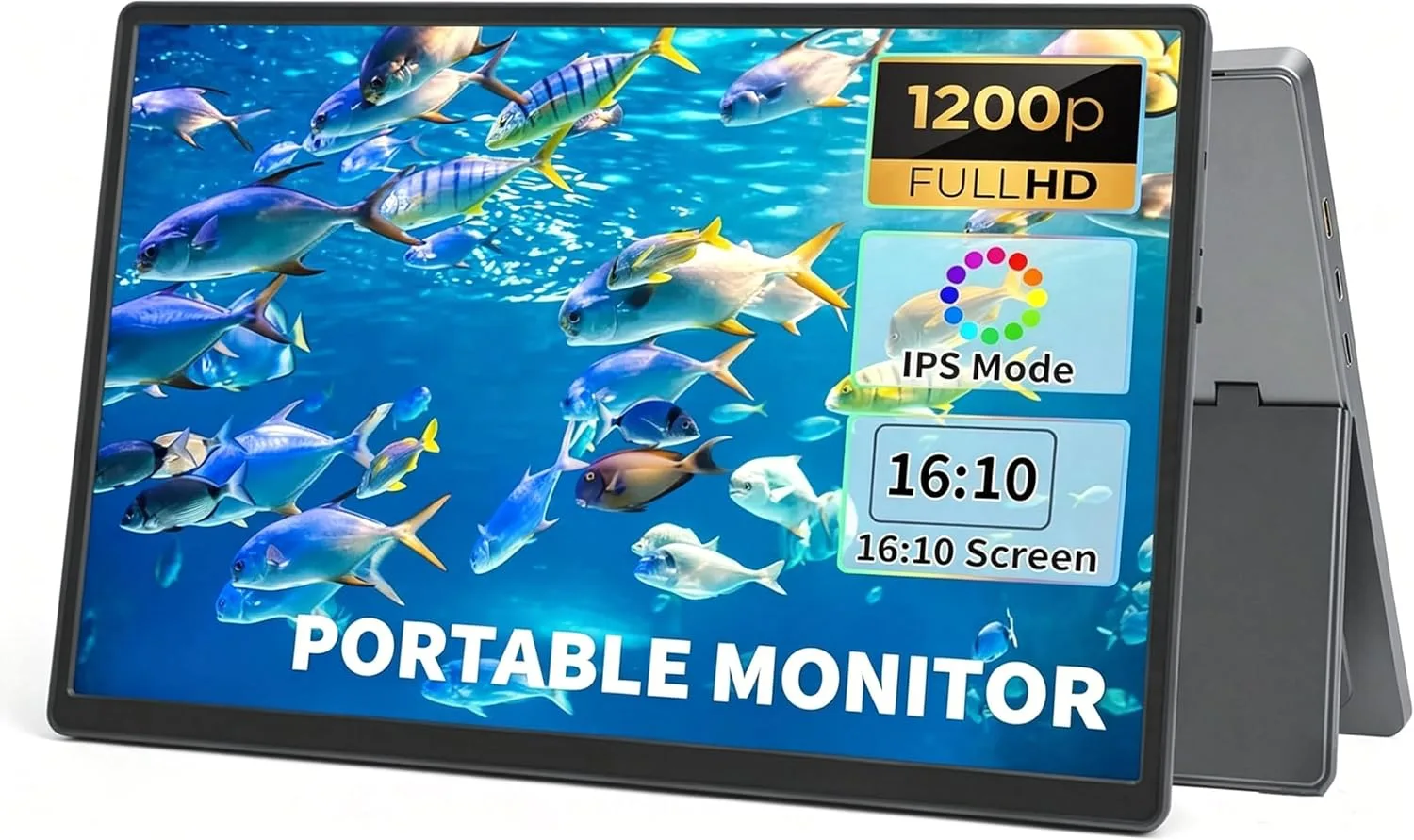 Portable Monitor, 13.3 Inch, 1200P IPS Display, Zero Frame, USB-C and HDMI, for Laptop, PC, Mac, PS, Xbox, Nintendo Switch