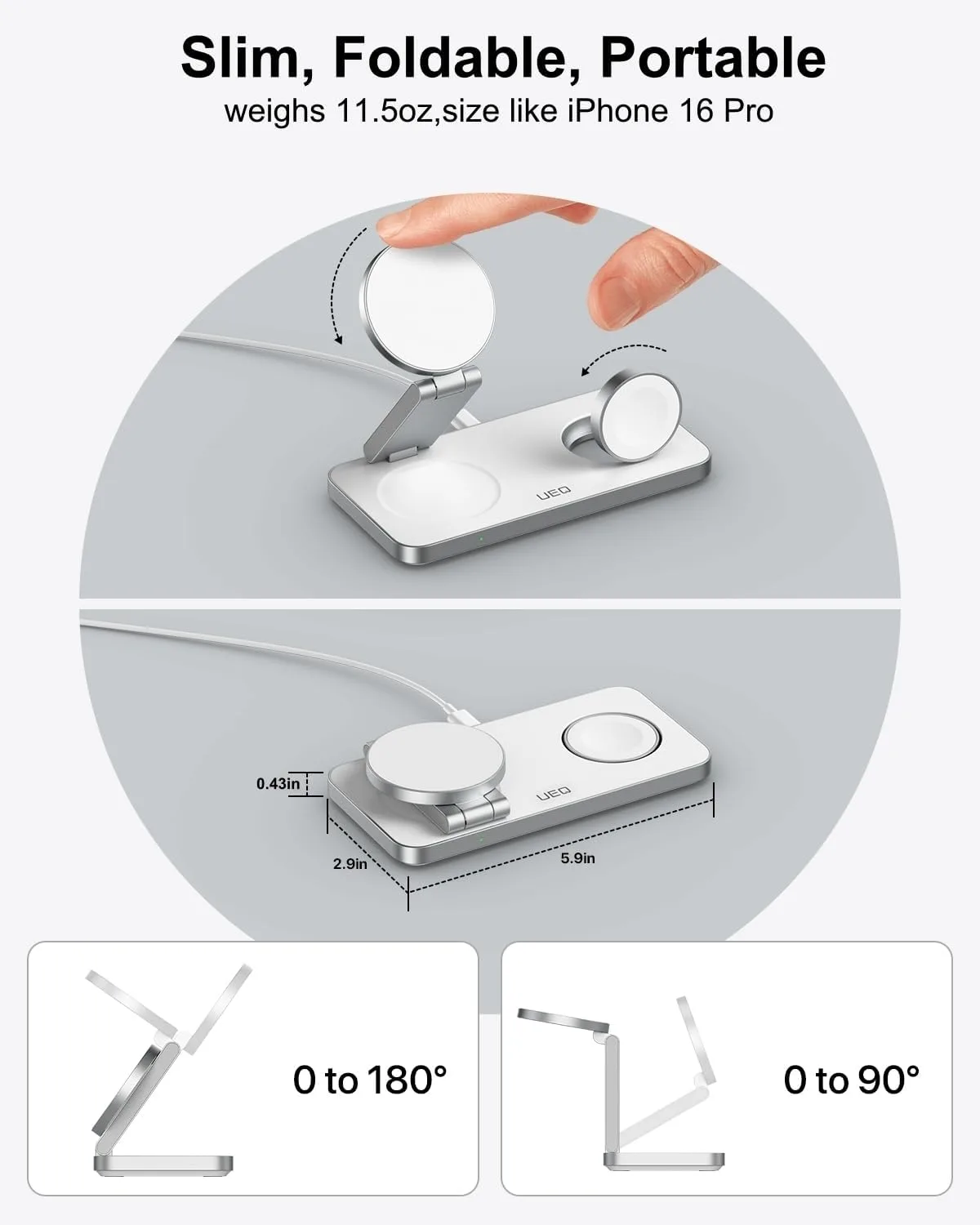 UEQ Foldable 3 in 1 Wireless Charging Station for Apple Magsafe Charger Stand,Fast Magnetic Wireless Charger Station for iPhone 18 Pro Max 17 Air 16 15 14 13 12 Series,Apple Watch,AirPods(White)