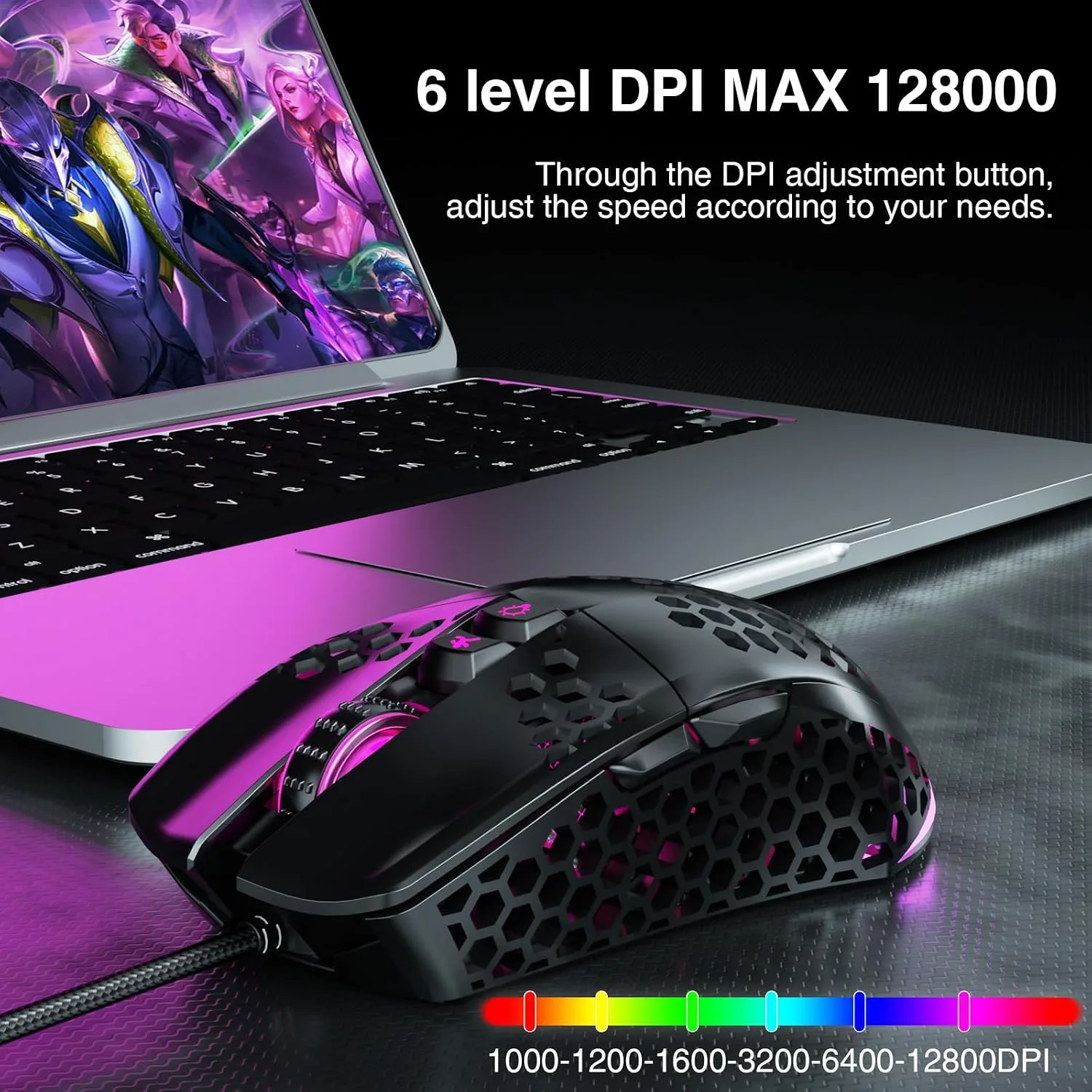 SOLAKAKA SM900 Gaming Mouse Wired with RGB,Honeycomb Shell,12800 DPI Wired Gaming Mouse with Buttons,Computer Mouse for Laptop/PC,Black