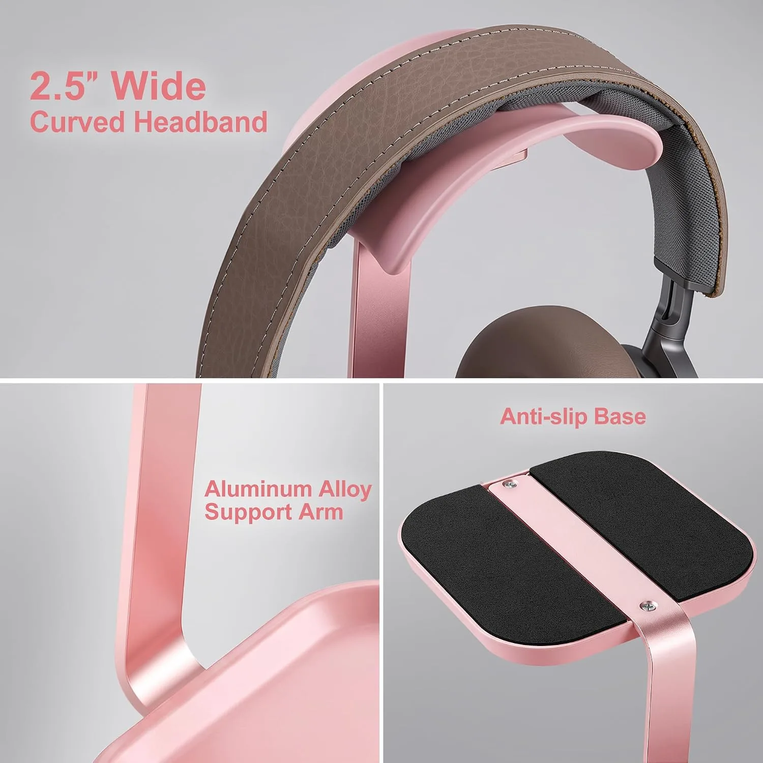 Headphone Stand, Desktop Gaming Headset Holder with Storage Tray (Pink)