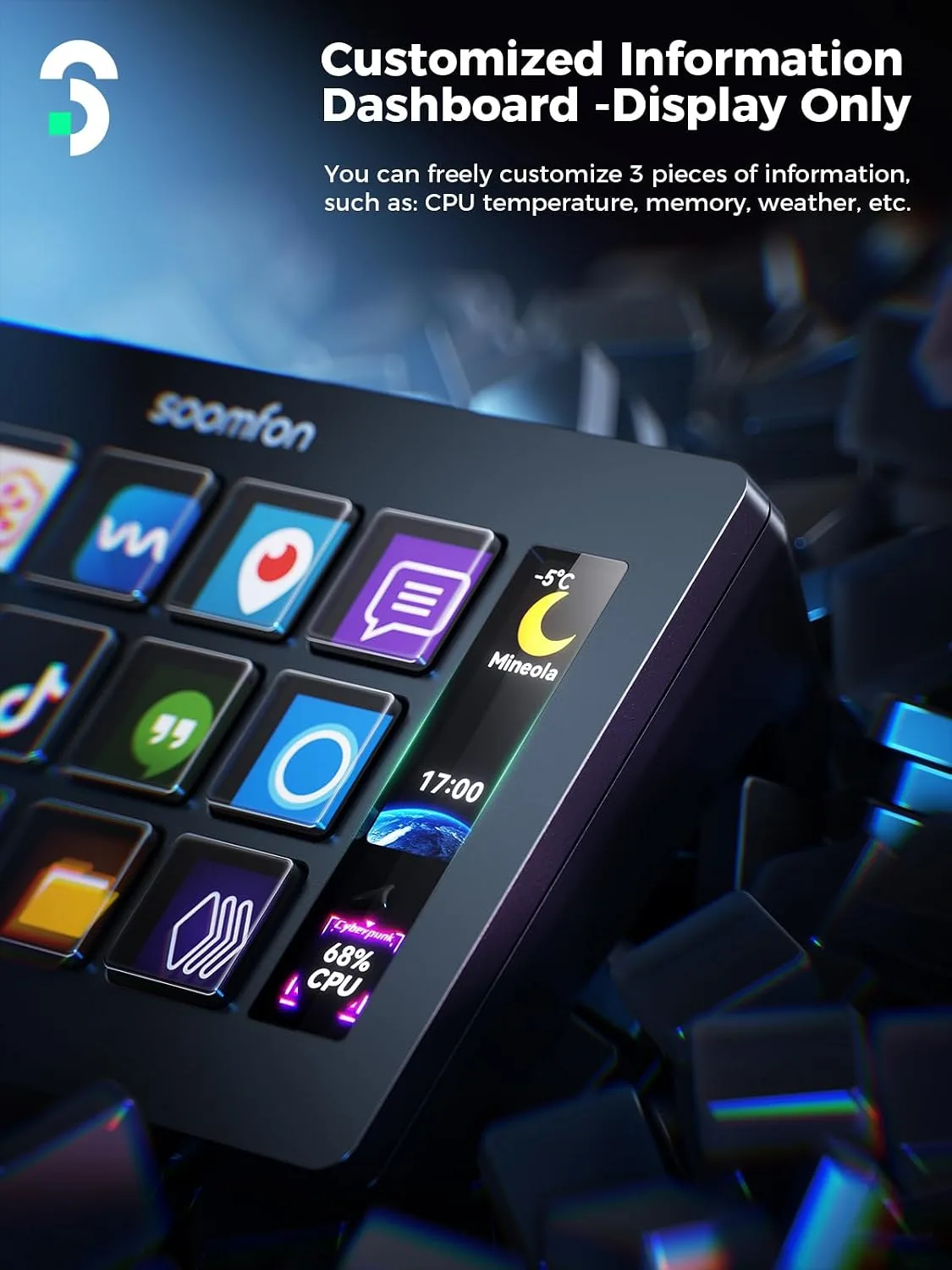 SOOMFON Stream Controller Studio Control Deck 15 Macro Keys and Dashboard