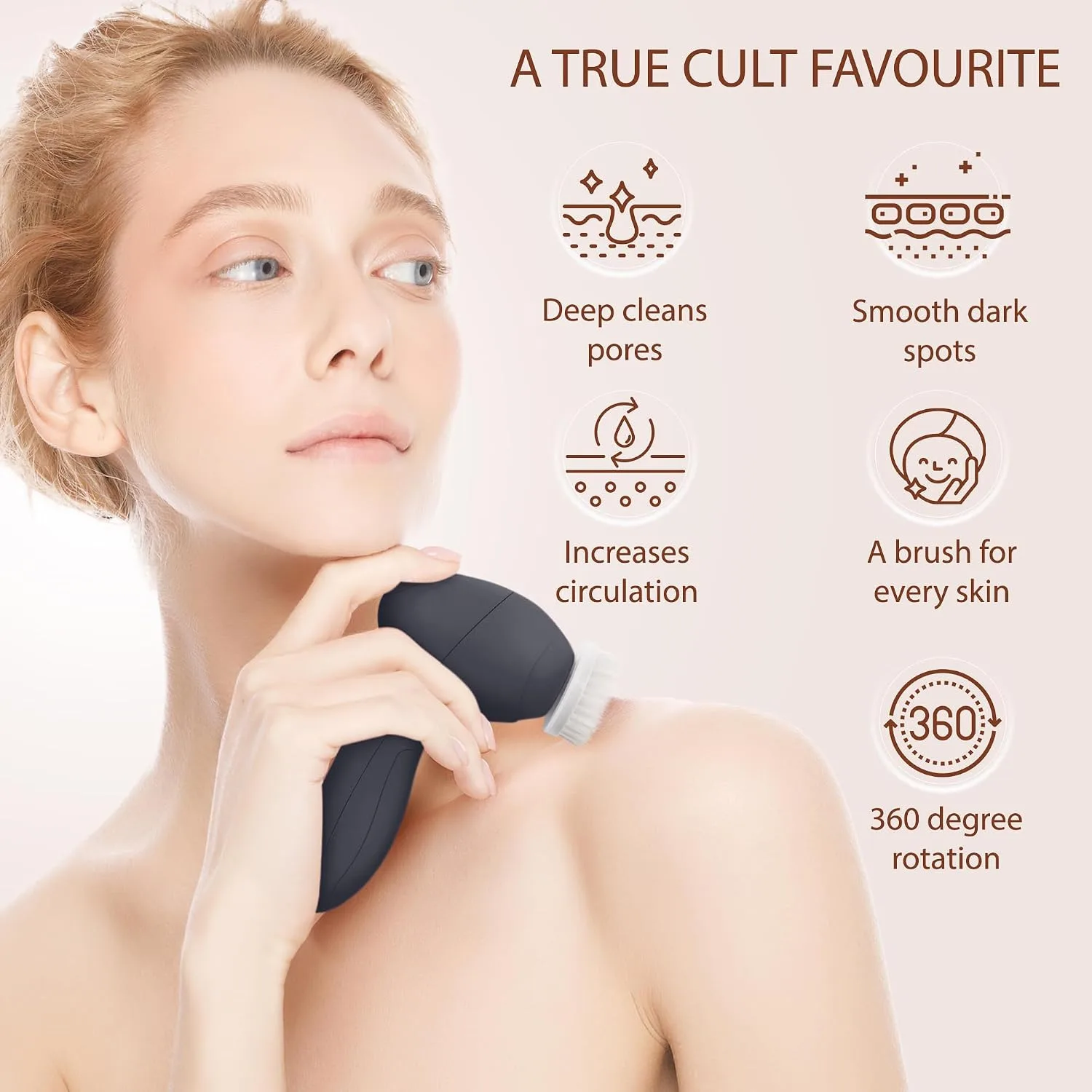 VISOFO Facial Cleansing Brush, Face Scrubber, Exfoliating, Cleaning, Onyx