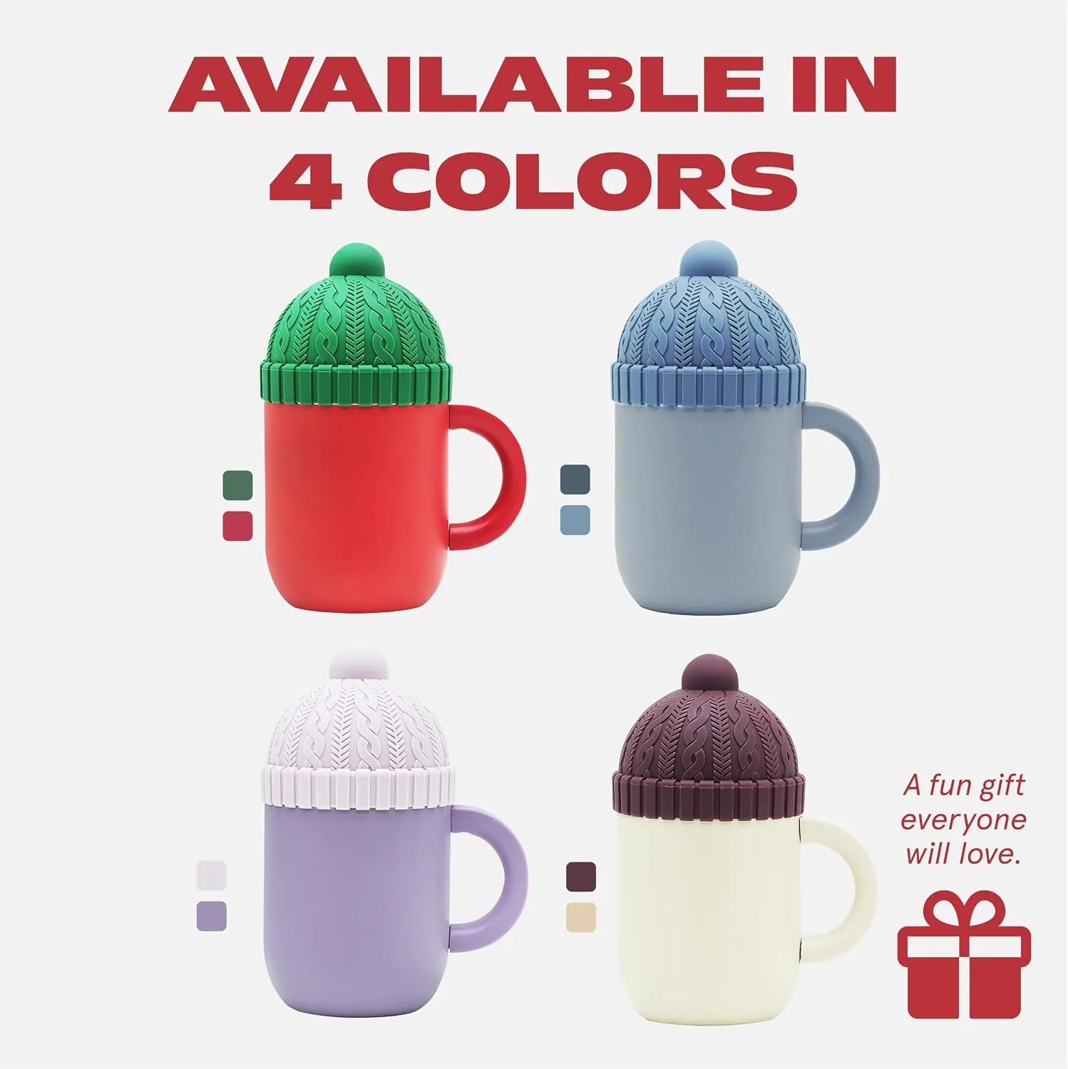asobu Happy Hat Mug – 12 oz Double-Walled Stainless Steel Insulated Cup with Beanie-Shaped Lid – Ceramic Inner Coating – Spill-Proof and Ergonomic Design for Home and Travel (Red)