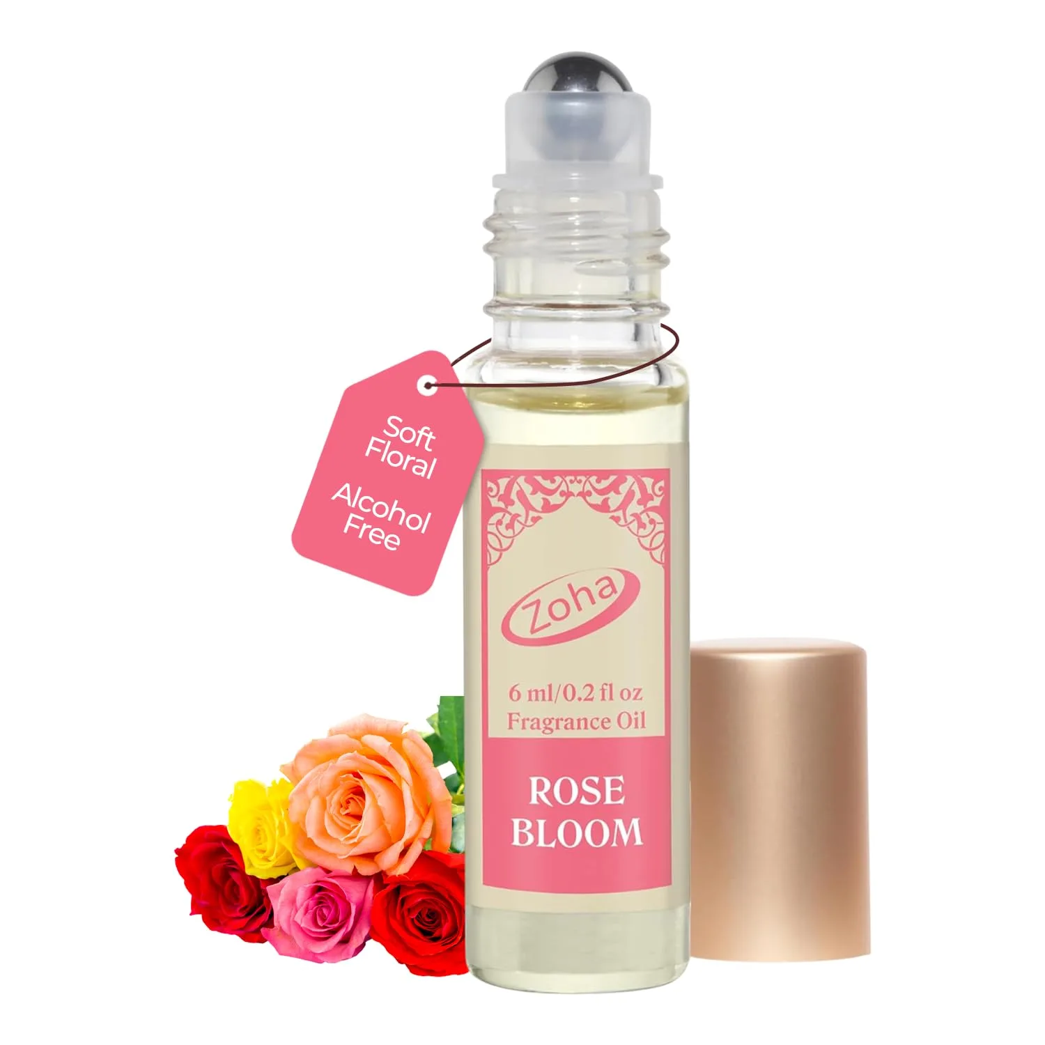 Zoha Rose Bloom Perfume Oil Roll On for Women & Men, Alcohol-Free 9ml