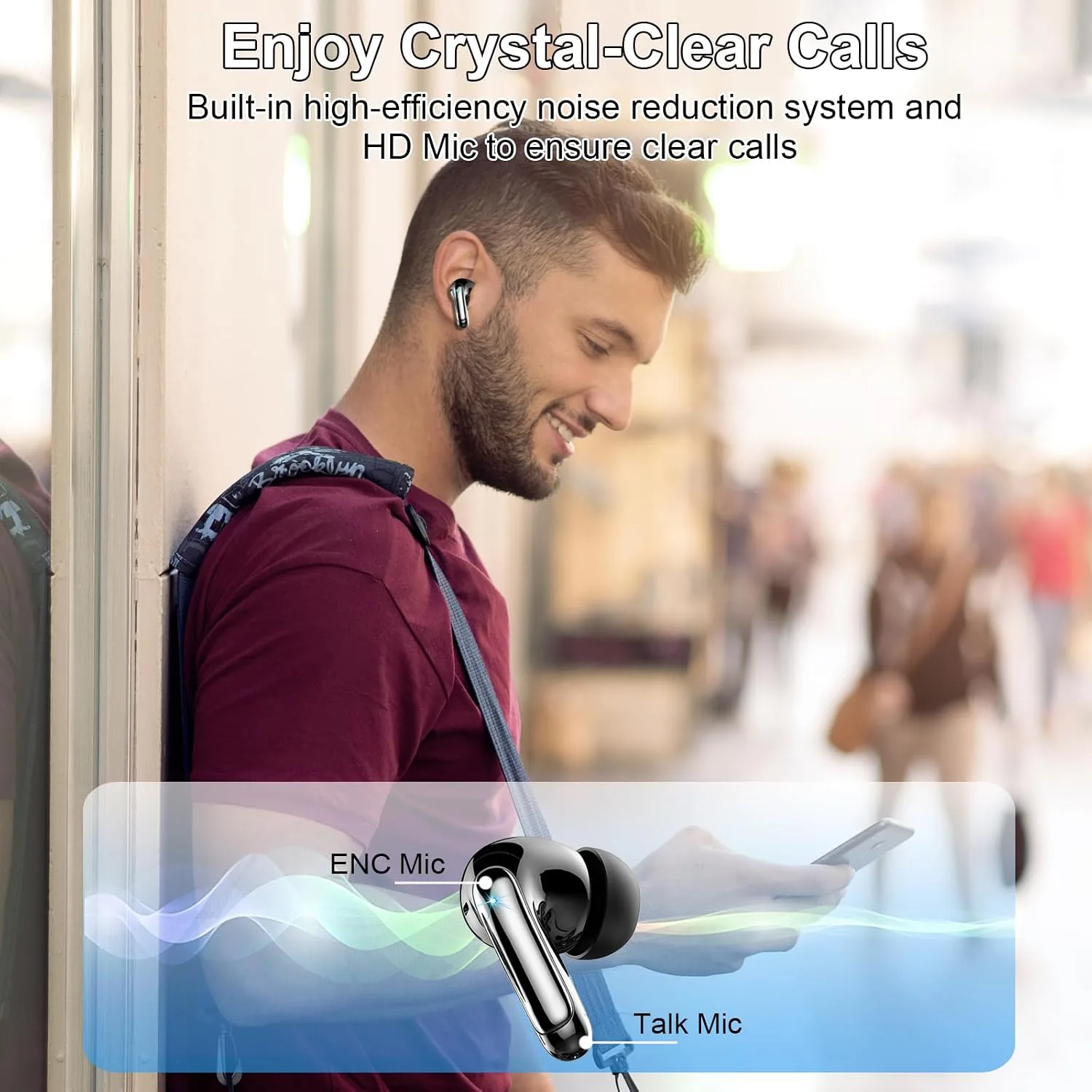 Wireless Earbuds, Bluetooth 5.4 Headphones, ENC Noise Cancelling Ear buds