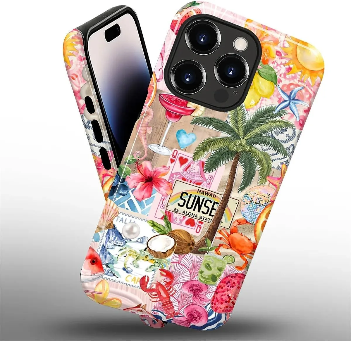 DAIZAG Case for iPhone 14 Pro,Mixed 2 Layer Design Shockproof Soft TPU Ddouble Protection Phone Case for iPhone 14 Pro-Aesthetic Summer Beach