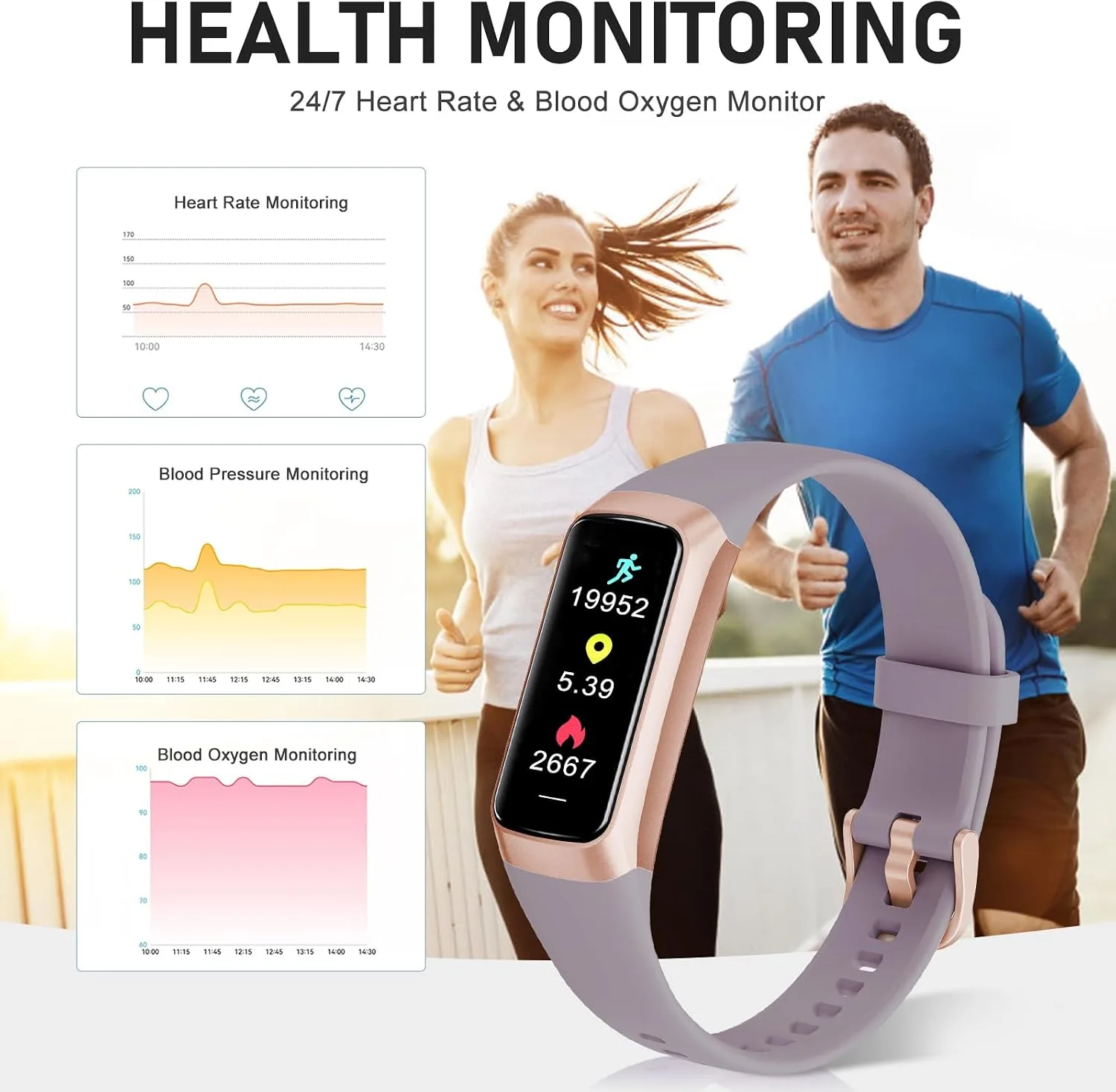 Fitness Tracker with 24/7 Heart Rate, Activity Trackers with Blood Pressure Sleep Monitor, 1.10" AMOLED Screen Step Tracker, Waterproof Step Counter, Health Smart Watch Pedometer for Women Men