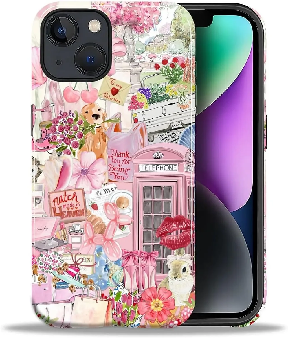 Funda para iPhone 14 Plus Daizag doble capa diseño animal rosa