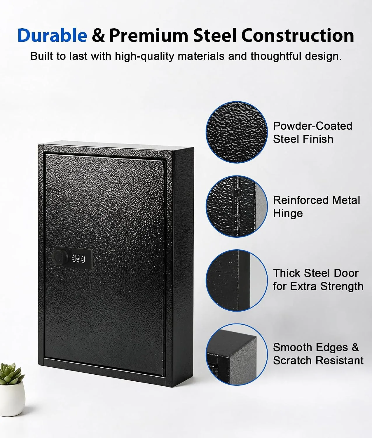 KYODOLED Key Box, 60-Key Lock Box with Combination Lock, Wall Mount, Black