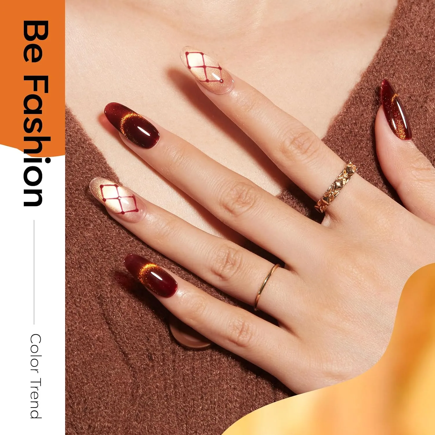 modelones Cat Eye Gel Nail Polish Set Glitter 6Colors Dark Gloden Brown