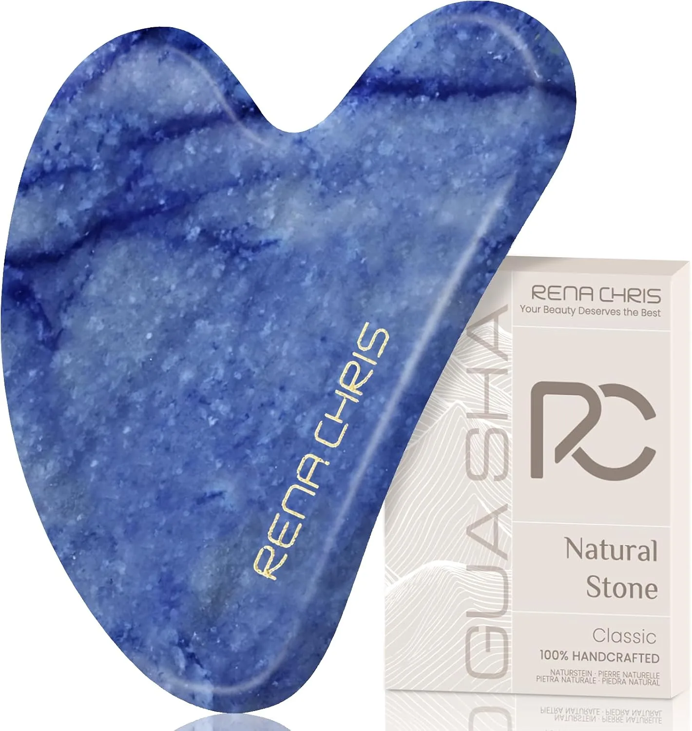Rena Chris Gua Sha Facial Tools: Natural Blue Aventurine Guasha Tool for Face Acupuncture Therapy, Facial Massager for Jawline Sculpting and Puffiness Reducing (Blue)