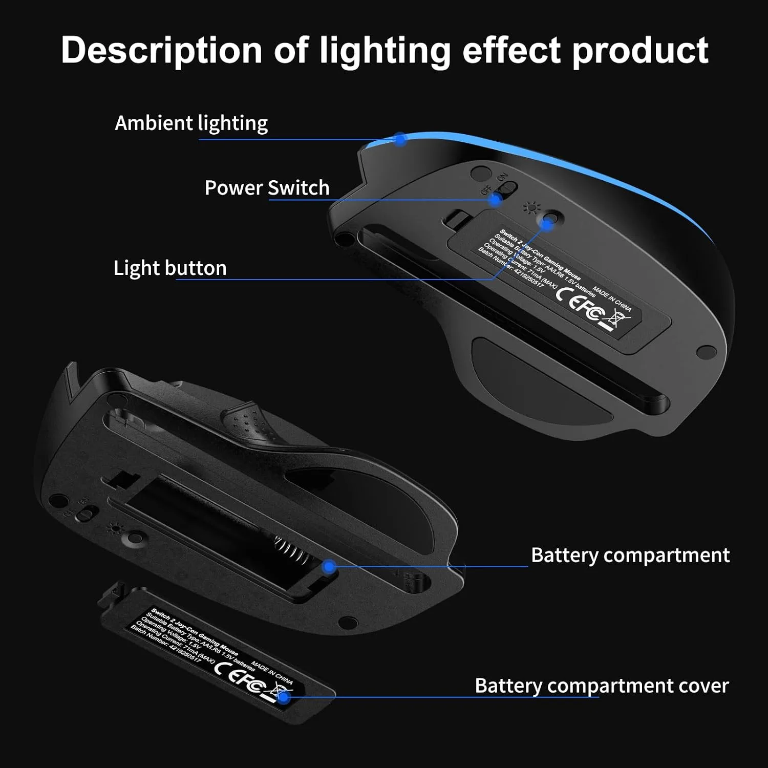Gaming Mouse Grip for Switch 2 Joycons with 12 RGB Color Lights,2 Pack