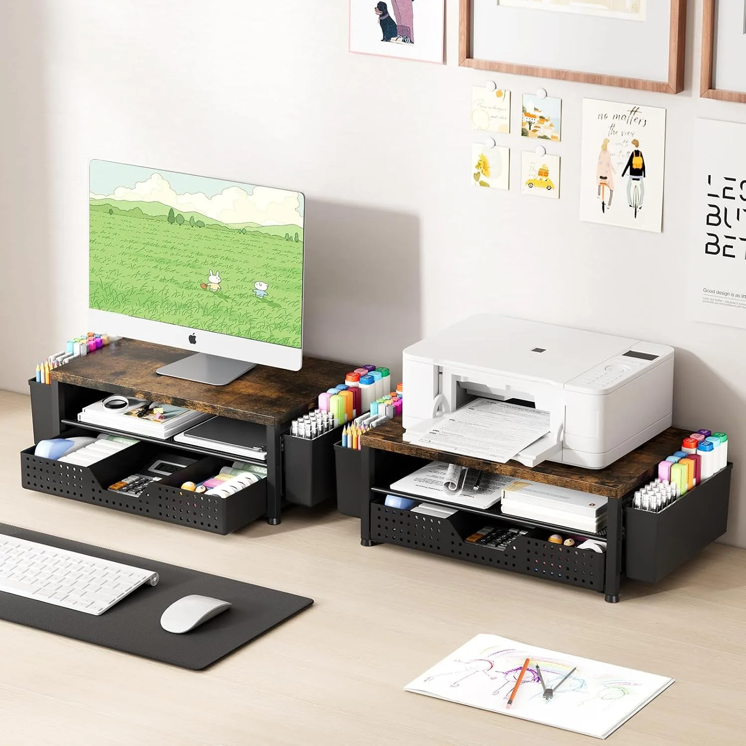 OPNICE Desk Organizer, Monitor Stand Riser with Drawer and 2 Pen Holders