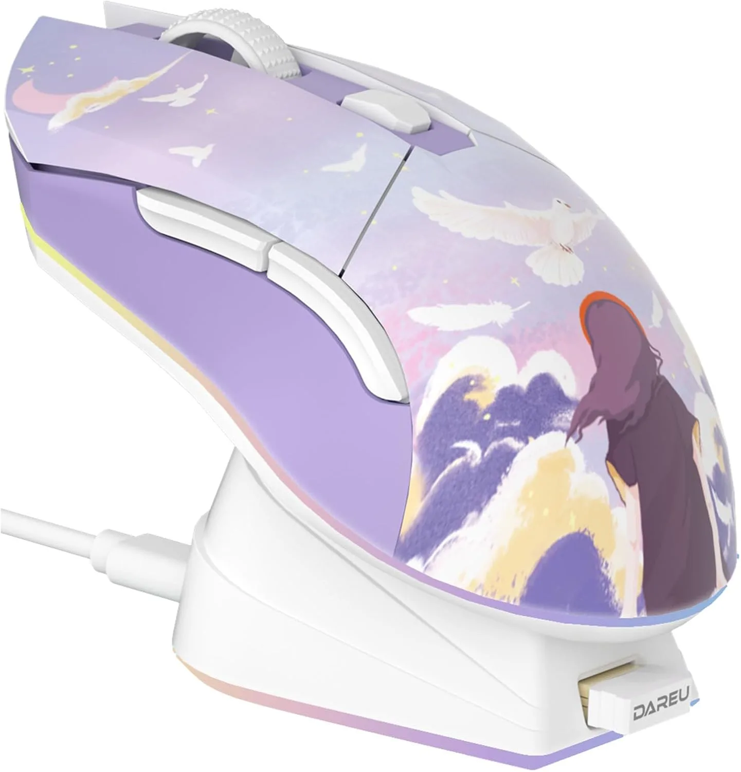 Mouse Gamer Dareu M901X Dream Purple Wireless Recargable RGB 12000 DPI