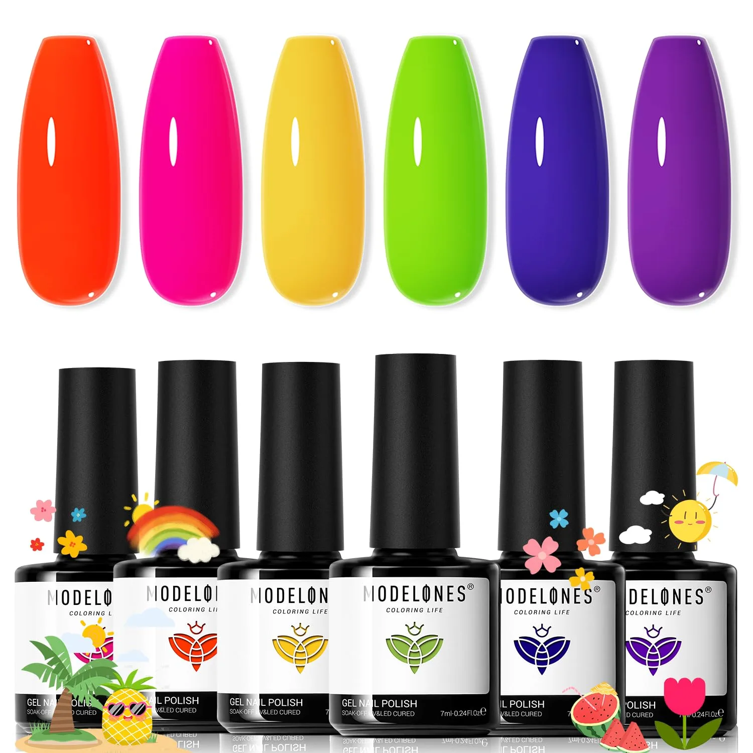 modelones Gel Nail Polish Set Neon 6Colors Hot Pink Blue Navy Summer