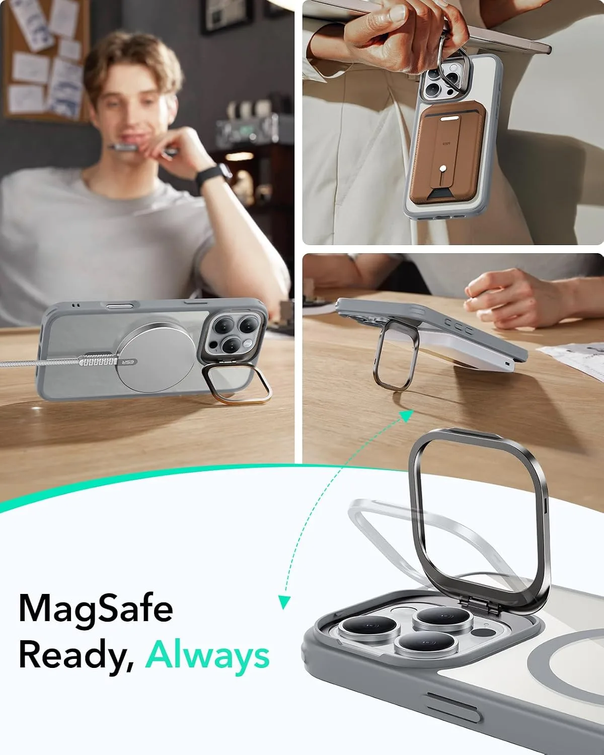 ESR for iPhone 16 Pro Max Case with Stand, for MagSafe, Clear Grey