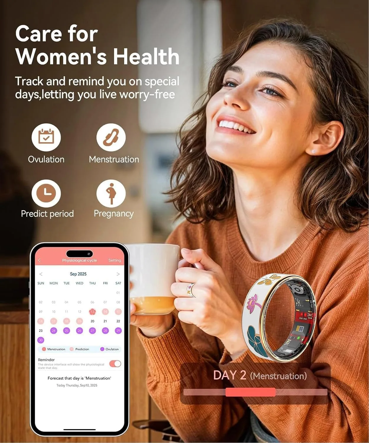 Smart Ring for Women Fitness Tracker,Waterproof Health Rings for Women(8#)