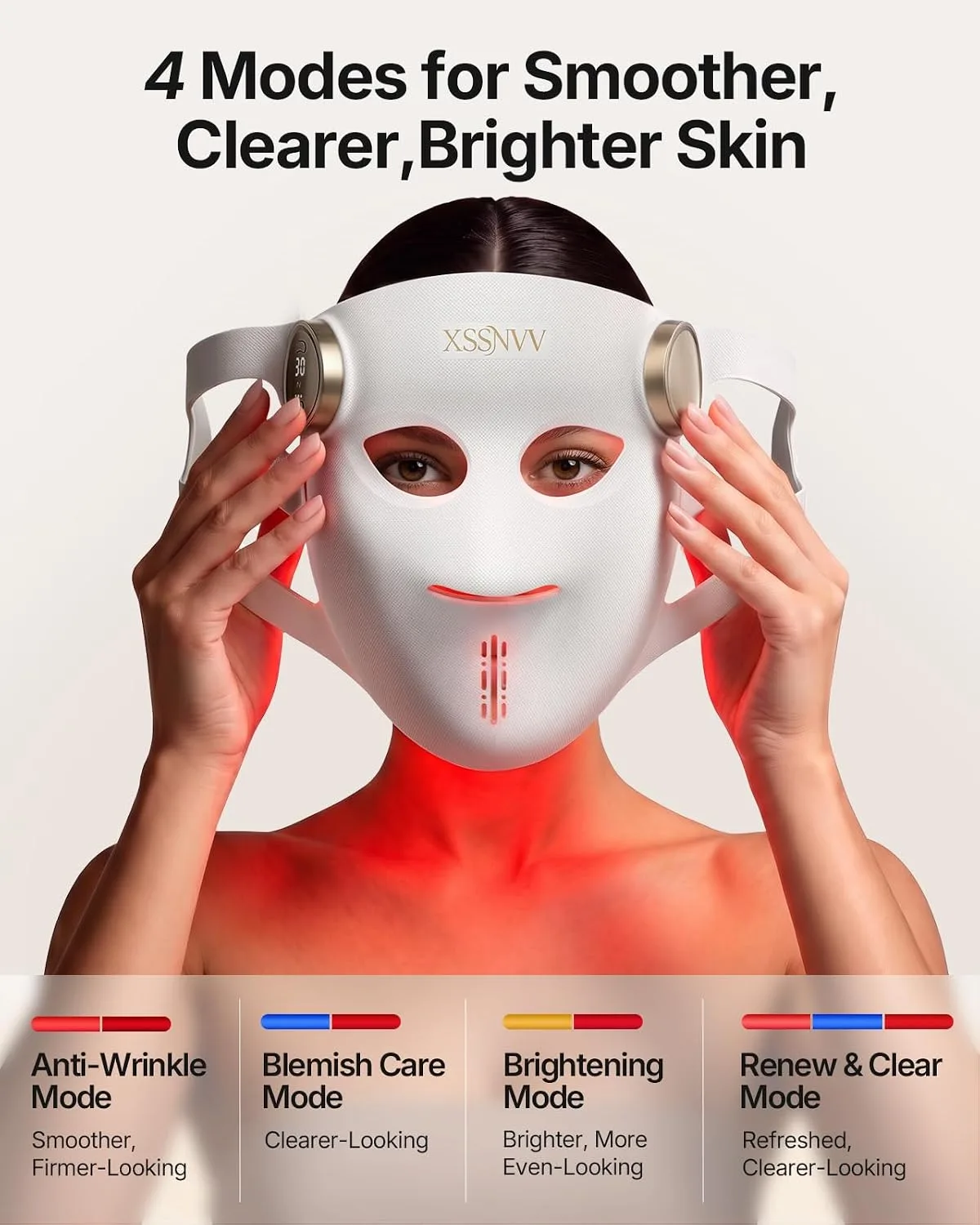 Red Light Therapy for Face 4D Cordless LED Face Mask Dual NIR, White