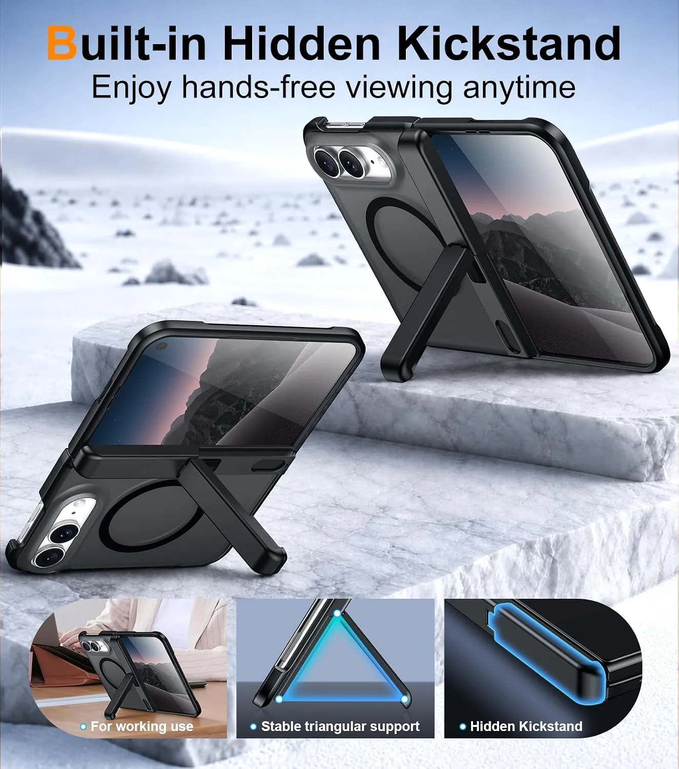 SPIDERCASE Magnetic for iPhone Duo Case, with Stand,Black