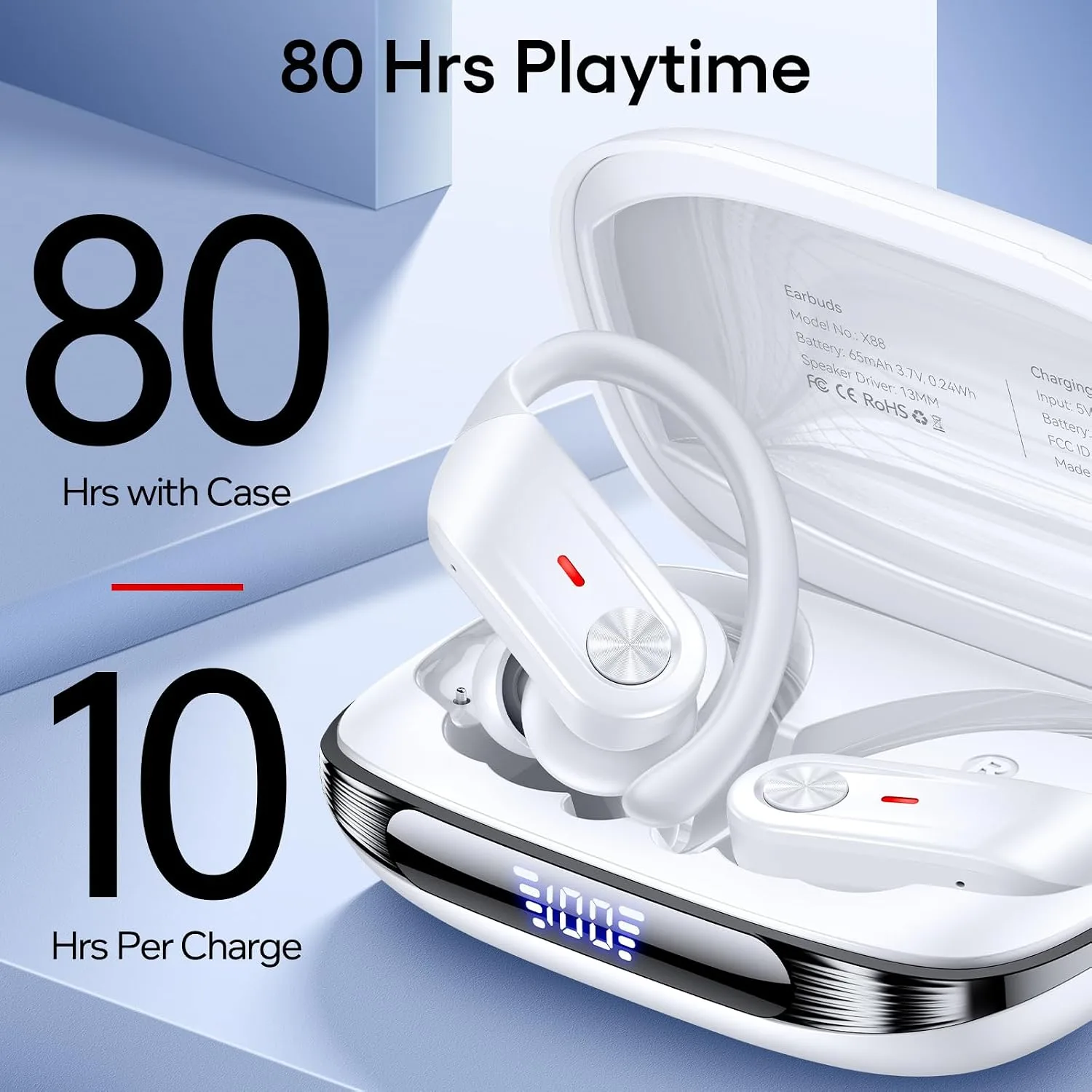 Hybrid Active Noise Cancelling Wireless Ear Buds 80 Hrs Playtime Hi-Res Stereo Quality Bluetooth Earbuds with Transparency Mode Headphones Bluetooth Earhooks ANC Earphones for Work Sports Travel