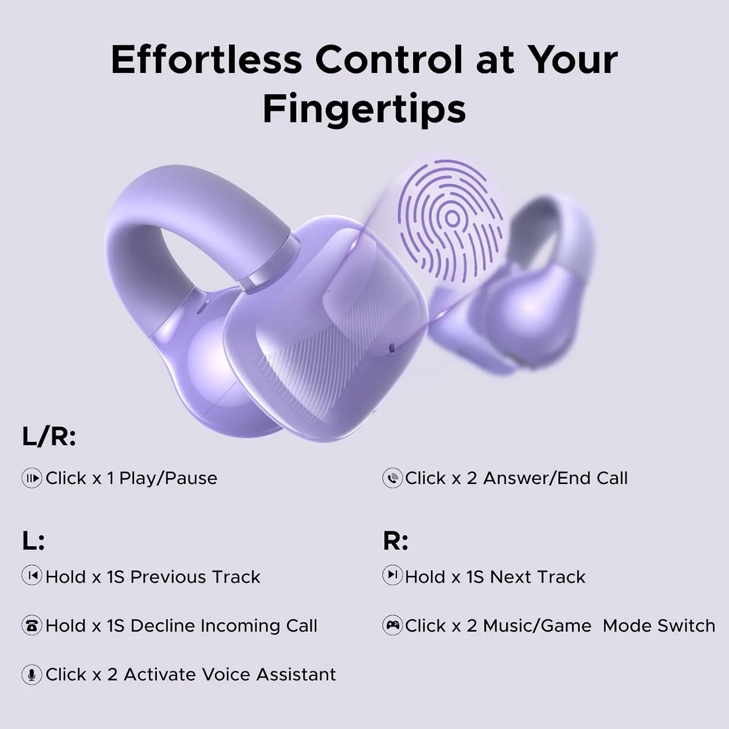 UGREEN HiTune S3 Open Ear Earbuds, Bluetooth 5.4, Clip on Earbuds, Purple