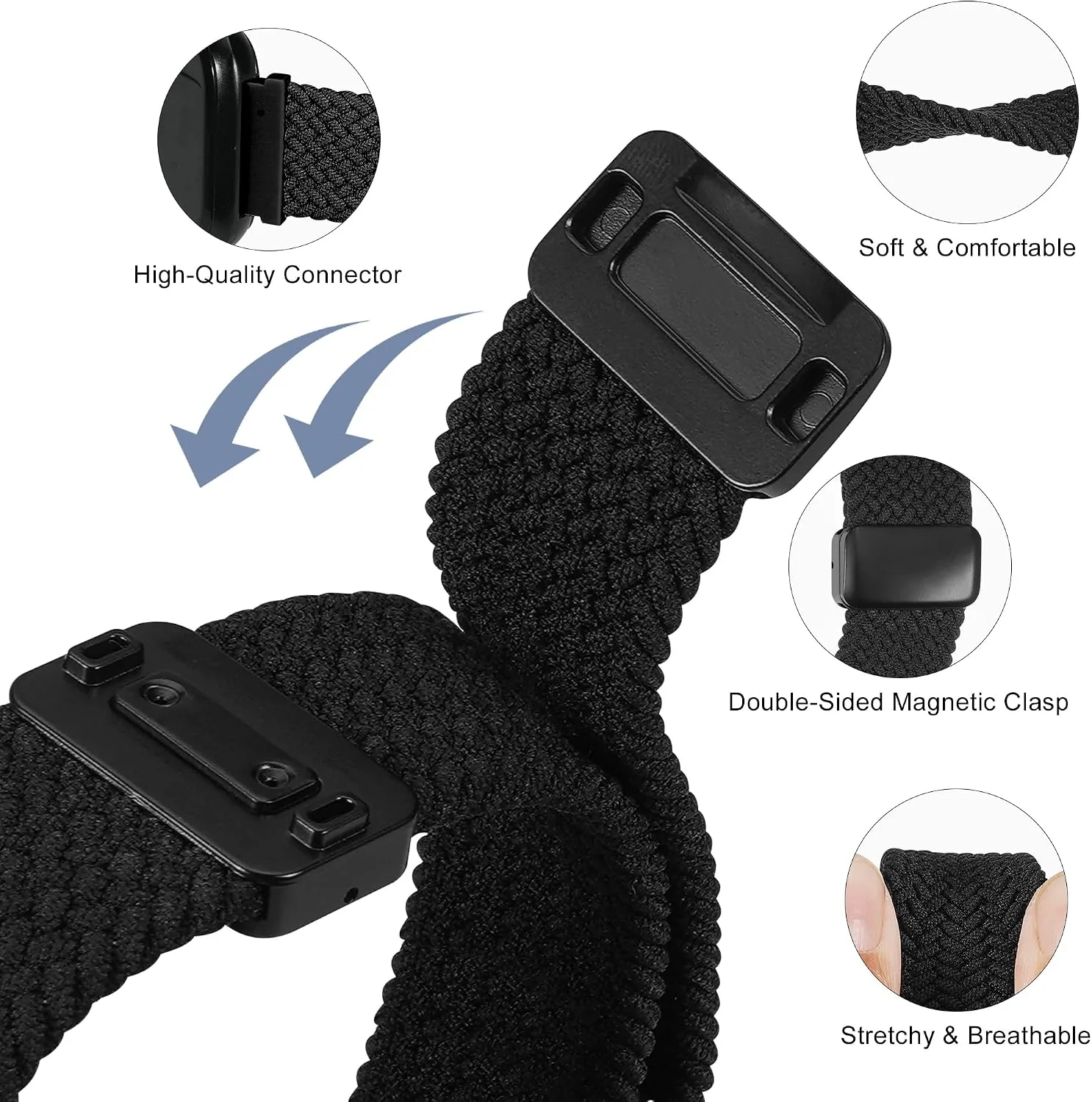 Braided ID208 Plus Elastic Bands Compatible with Fitpolo/Quican/Aeac/Tensky ID208 Plus Smartwatch Bands, 22mm Loop Soft Nylon Straps for Women Men