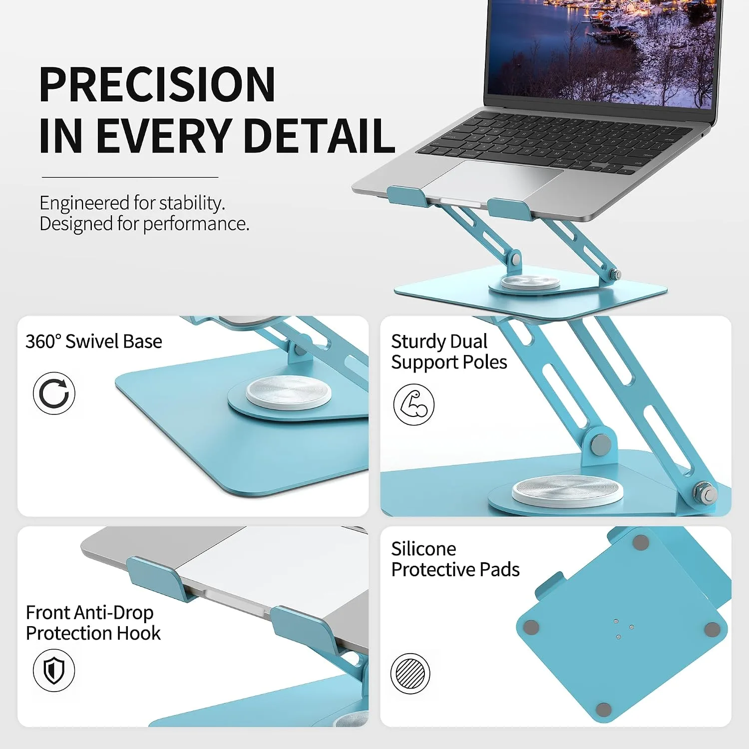 ALASHI Laptop Stand for Desk with 360° Rotating Base, Multi-Angle Adjustable Laptop Stands, Foldable Laptop Riser Compatible with 10 to 17 Inches PC Computer, Blue