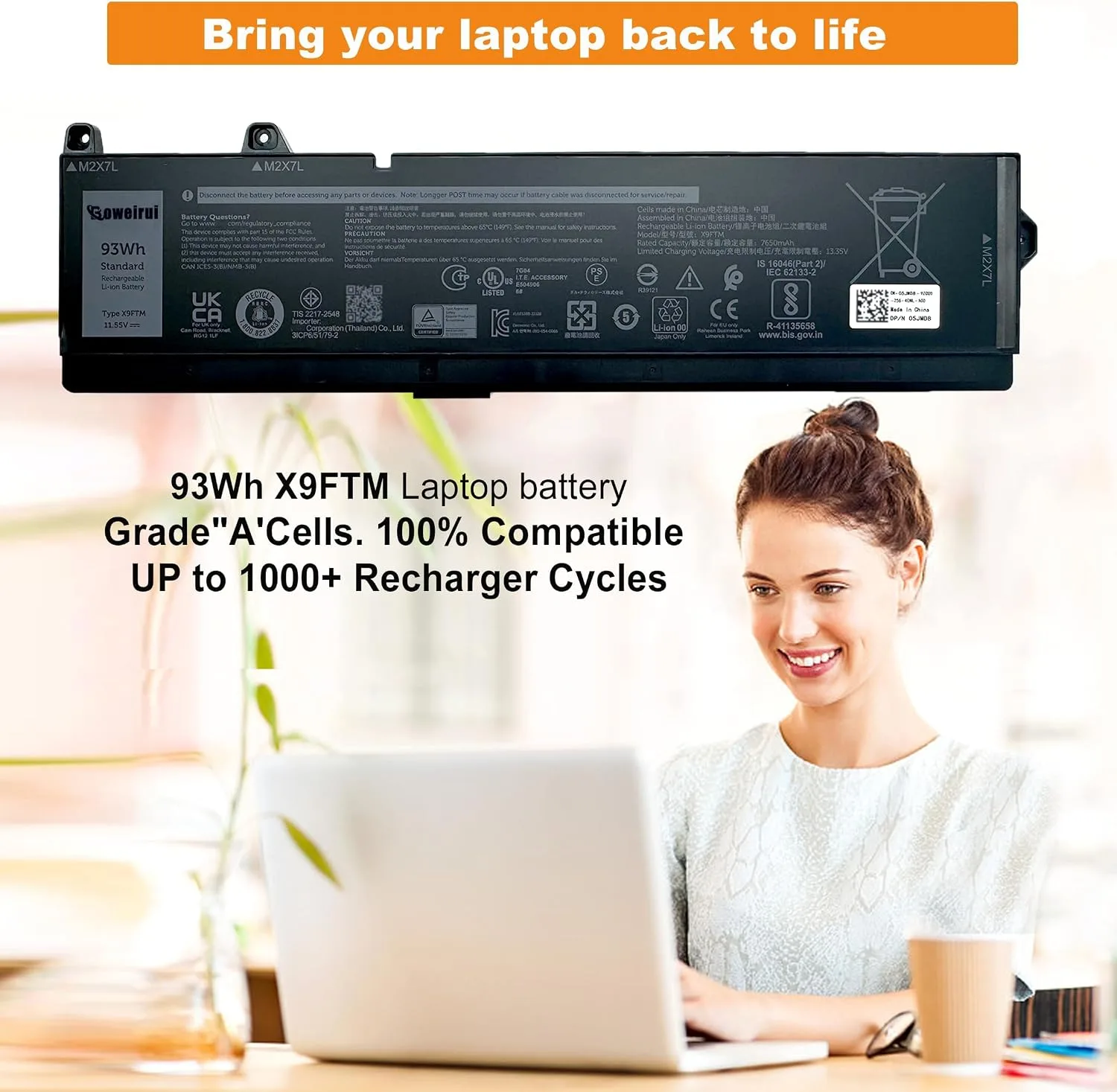 X9FTM Laptop Battery for Dell Precision 7670 7680 7770 7780 Series