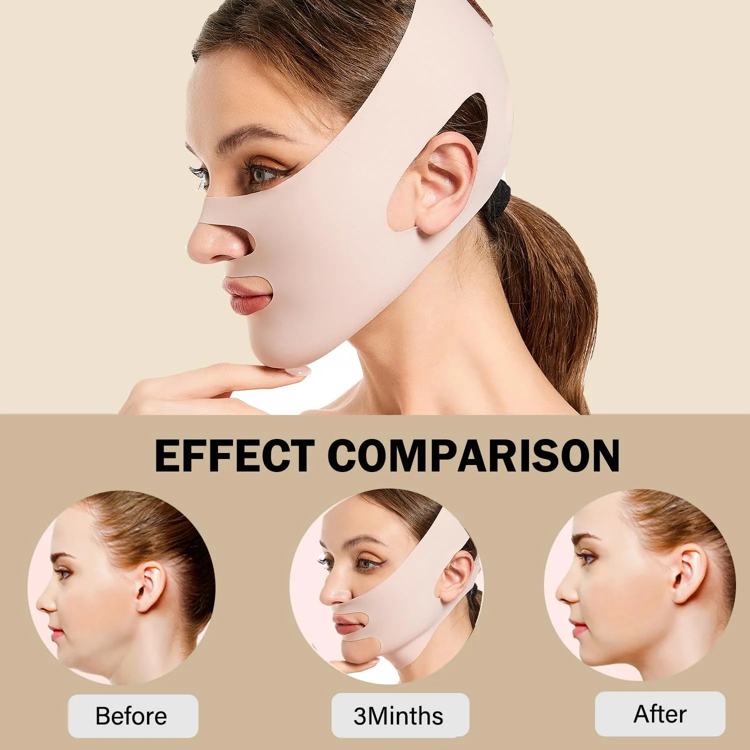 MASIKA Chin Strap for Sleeping，V-Line Mask,，V-Line Lifting Chinstrap，Jaw Exerciser, Reusable Face Strap.Jaw Strap,Jawline Shaper,Double chin strap，Chin lifting strap，Face lifting strap，Pink,M