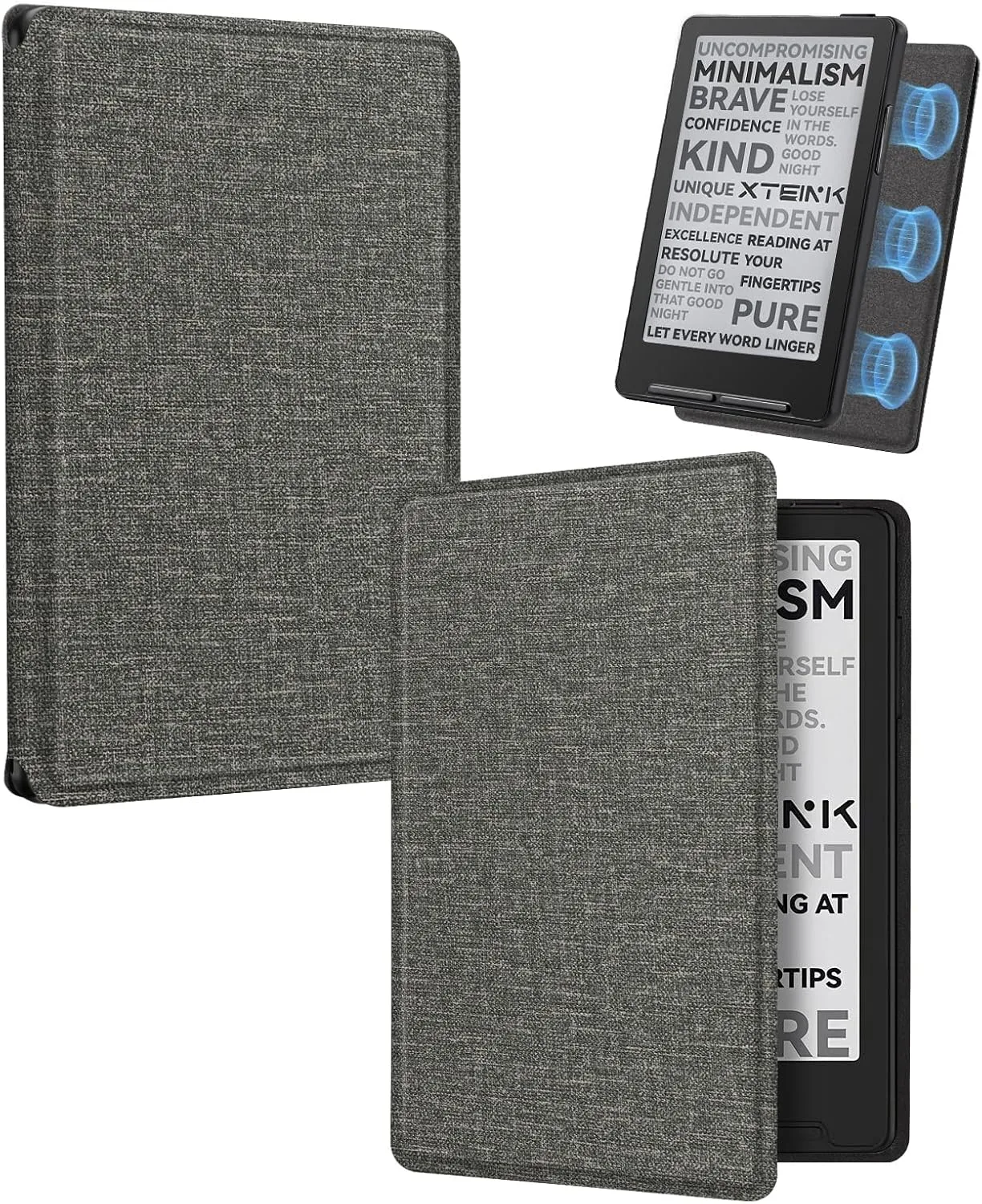 CoBak Magnetic Case for XTEINK X3 eBook Reader, 3.7" Ultra-Lightweight PU Leather Cover(Cloth Pattern Gray)