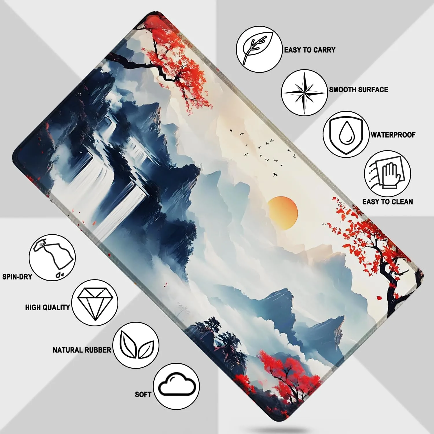 Large Gaming Mousepad, Waterproof Extra Large Mouse Pad with Stitched Edges, 31.5" x 15.7" Non-Slip Rubber Base Office Big Long Keyboard Pad for Office Gamer Home XXL, (Mountains Waters)