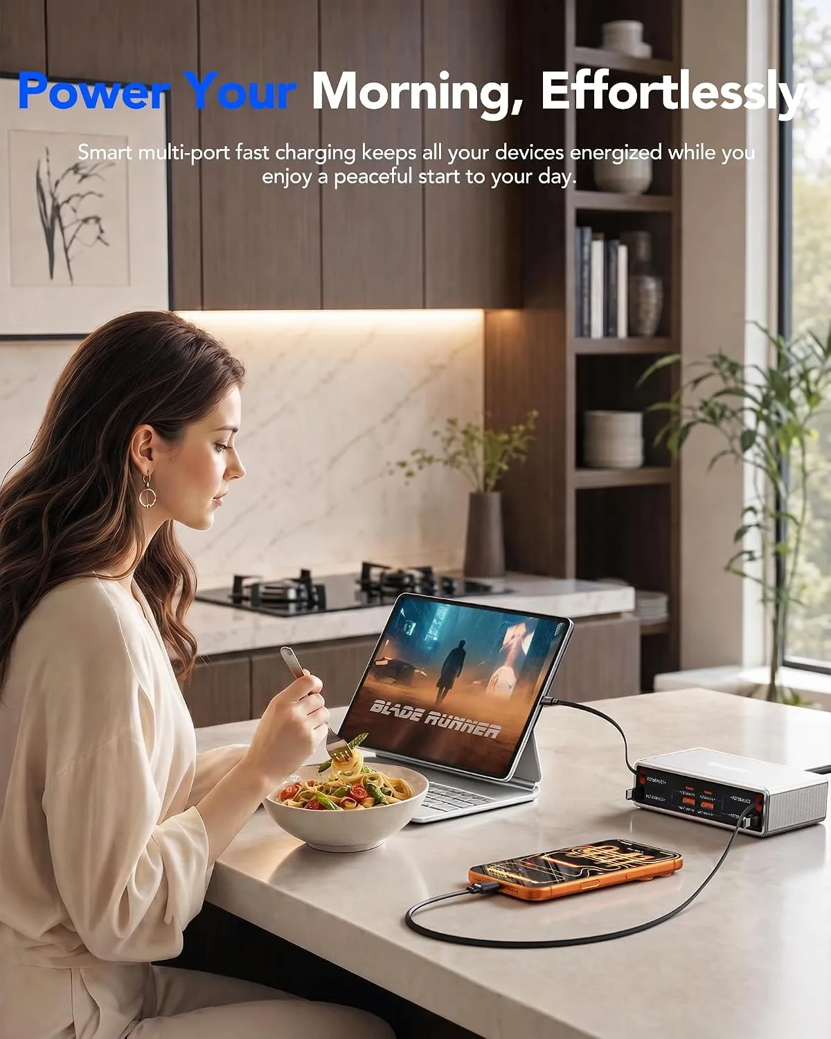 8-in-1 Charging Station for Multi Device,Fast Charger Retractable 65W Cable